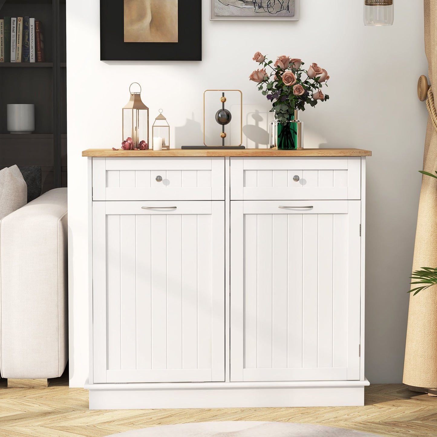 Kitchen Tilt Out Trash Cabinet with 2 Drawers and Adjustable Shelf-Black