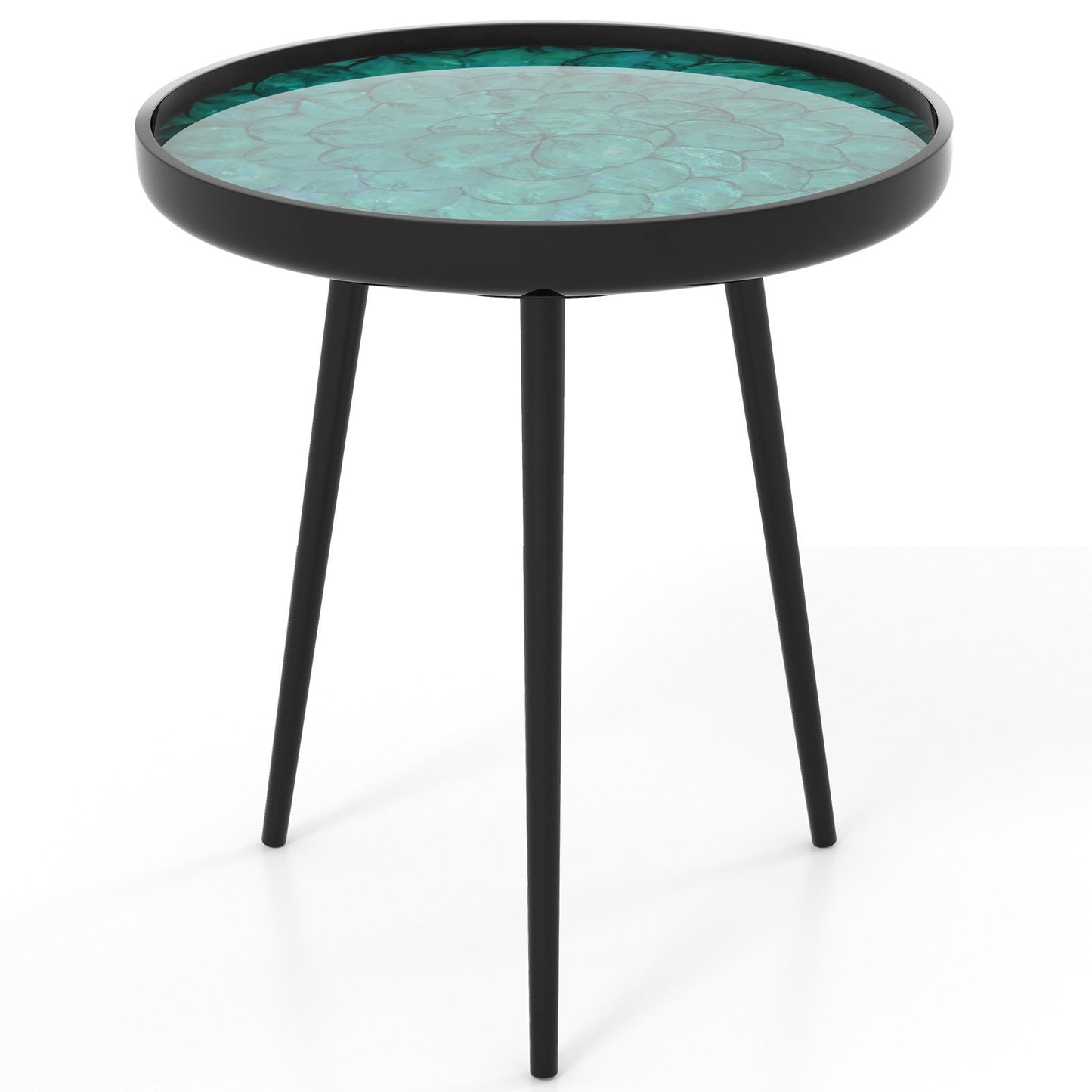 20 Inch Mid-century Modern Coffee End Table with Sea Shell Decoration-Green