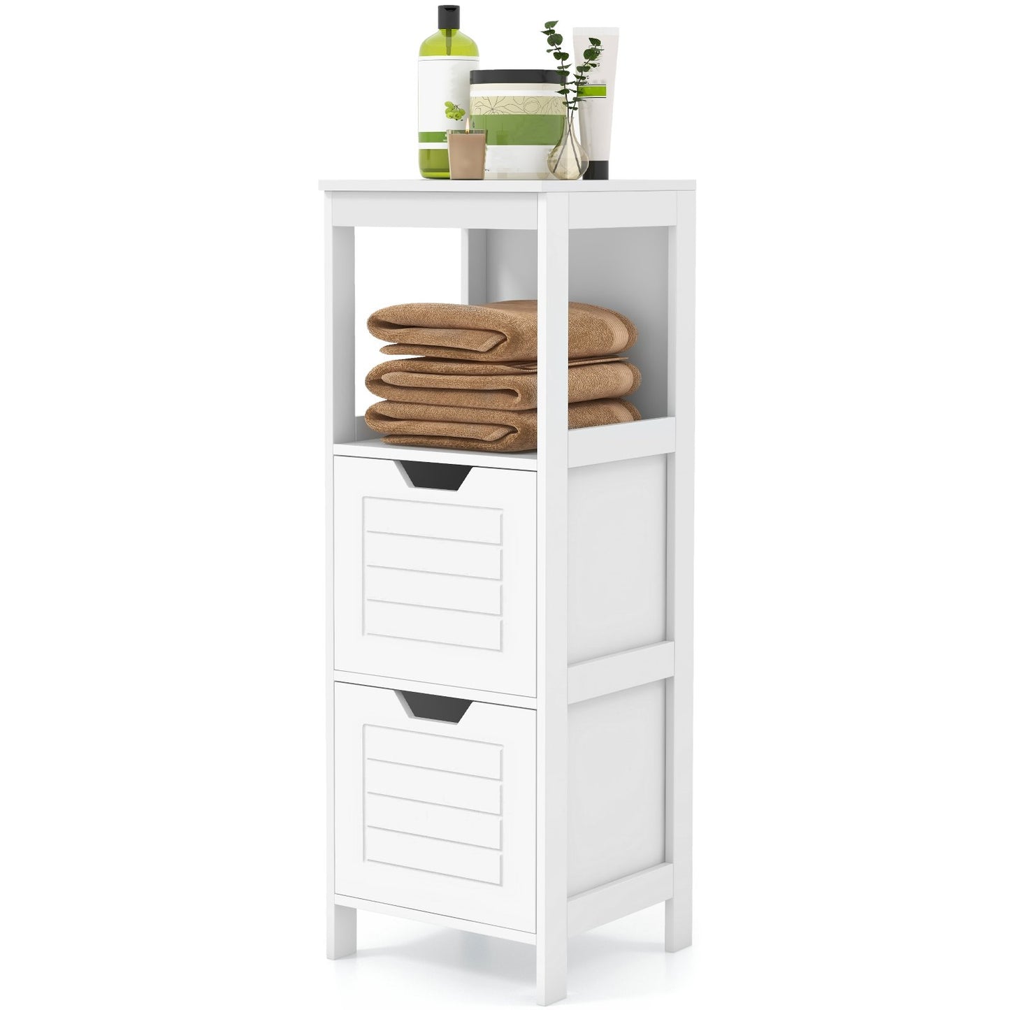 Bathroom Wooden Floor Cabinet Multifunction Storage Rack Stand Organizer-Black