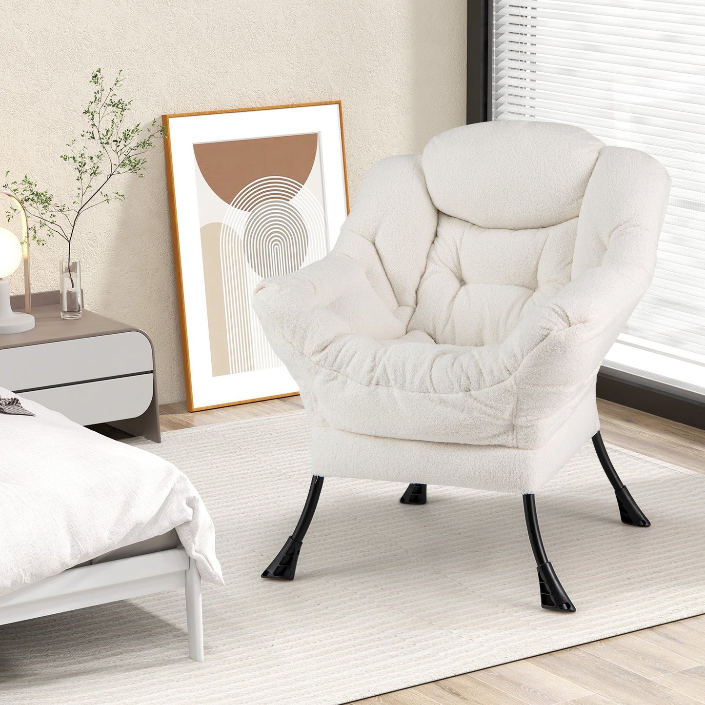 Sherpa Upholstered Accent Chair with Cozy Head Pillow-Beige