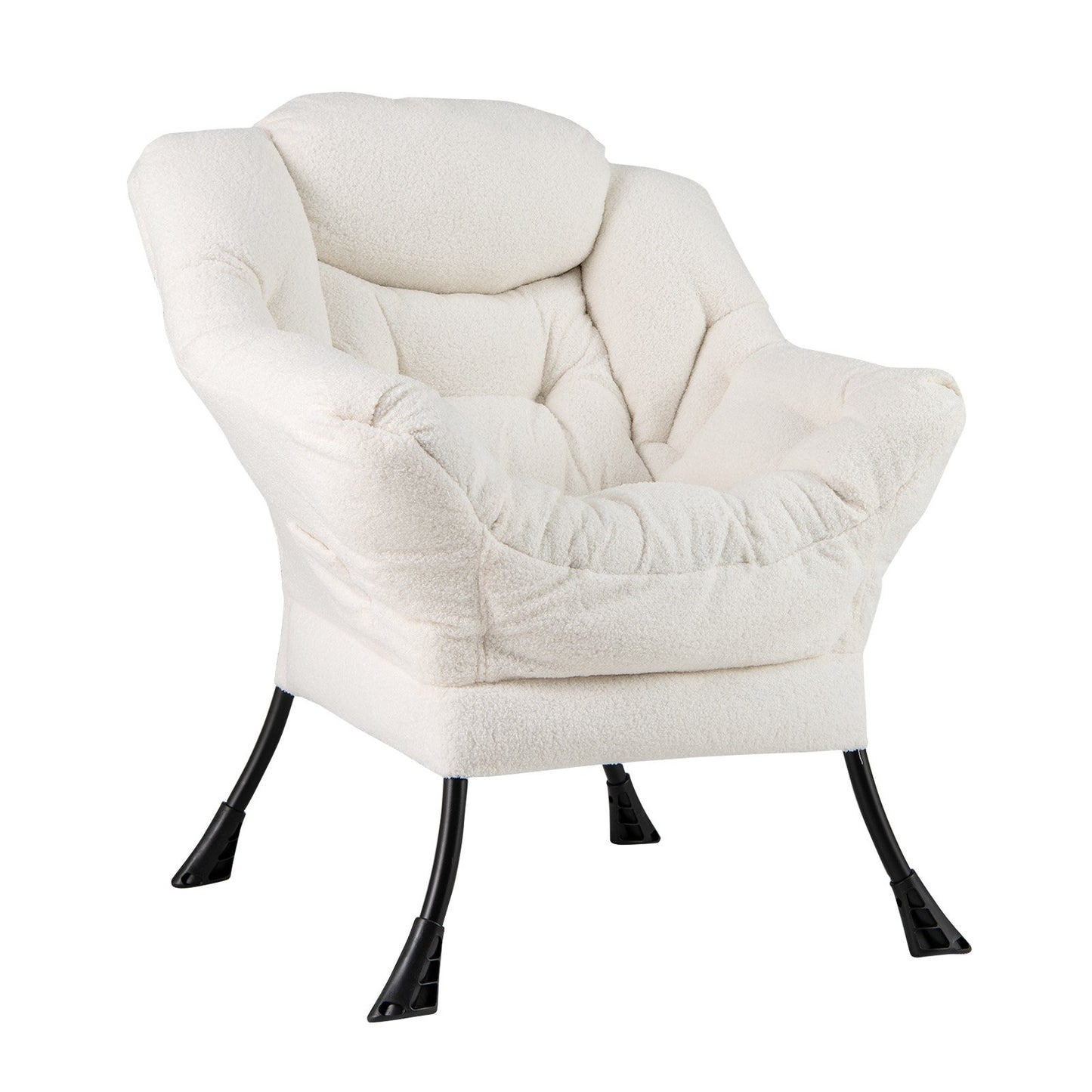 Sherpa Upholstered Accent Chair with Cozy Head Pillow-Beige