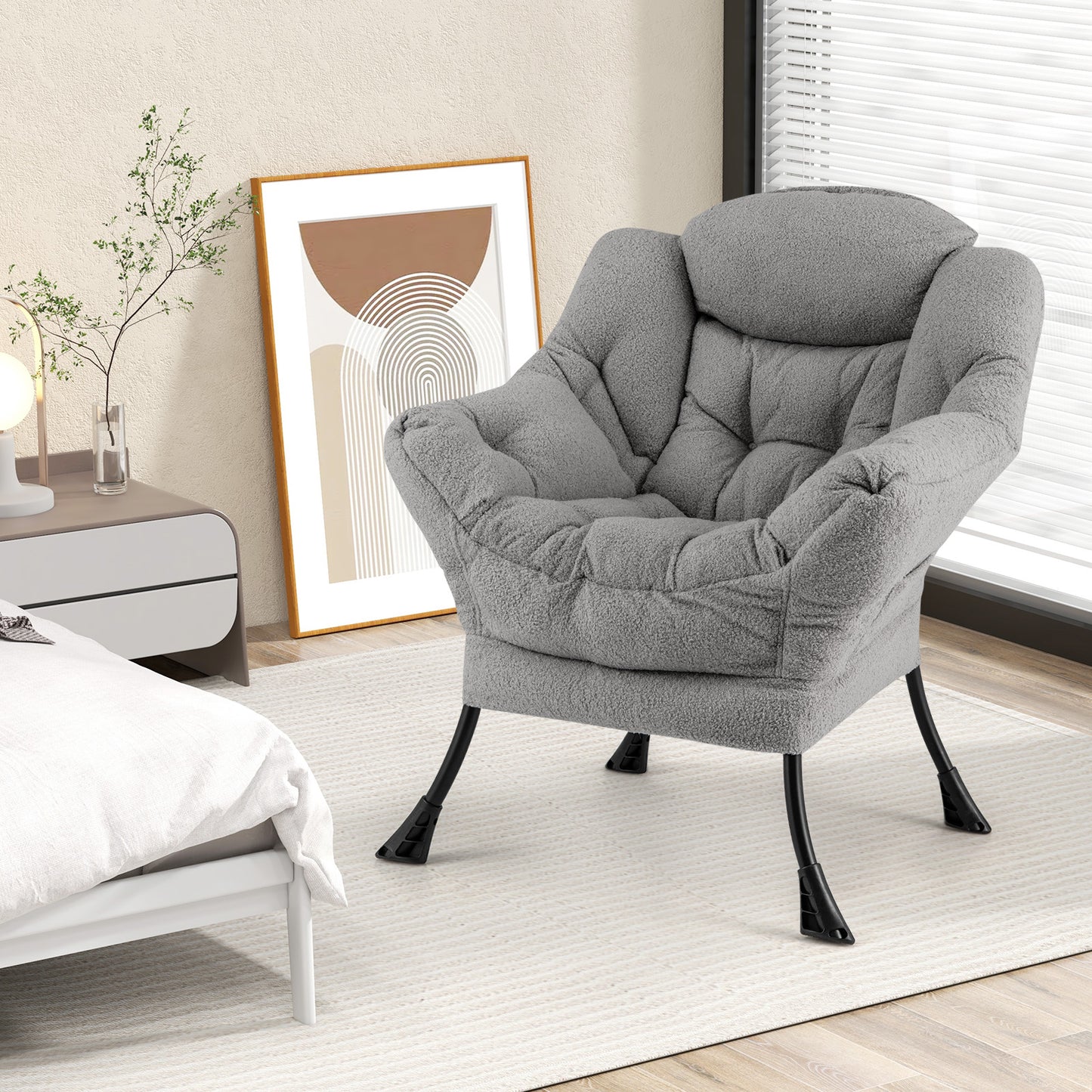 Sherpa Upholstered Accent Chair with Cozy Head Pillow-Beige