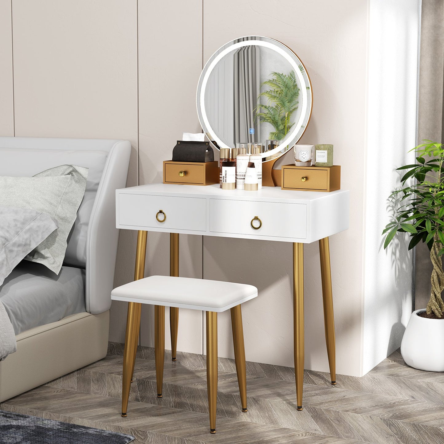 Vanity Table Set with Mirror-Gray