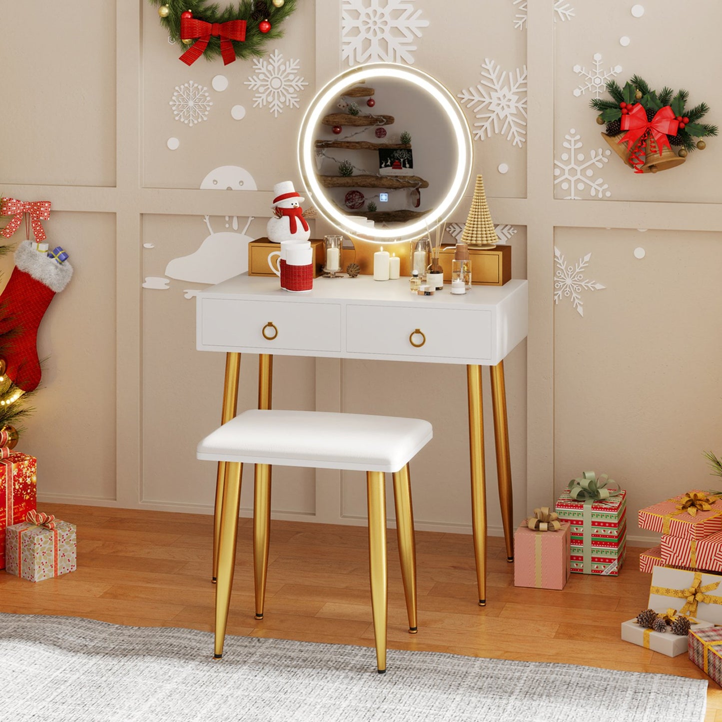 Vanity Table Set with Mirror-Gray