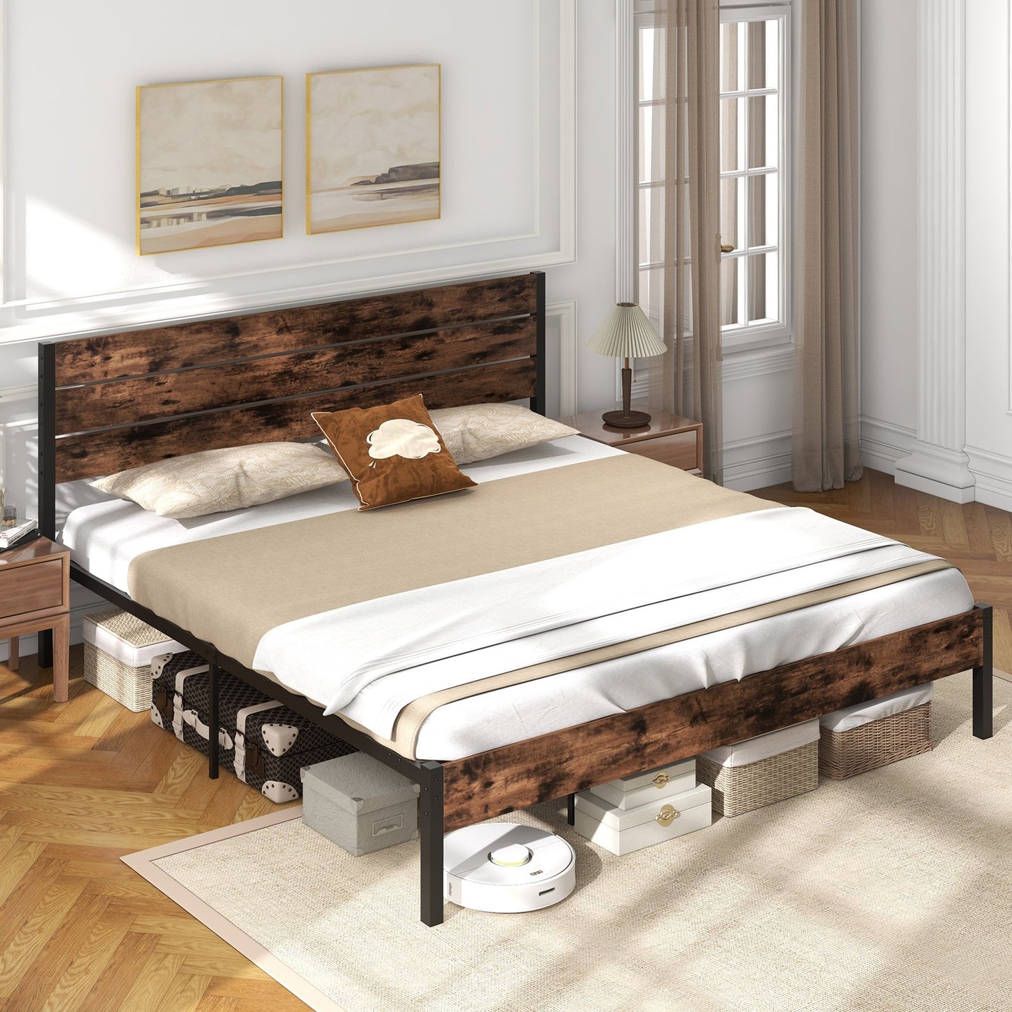 Full/King/Queen/Twin Size Bed Frame with High Headboard and Mute Bar-Queen Size