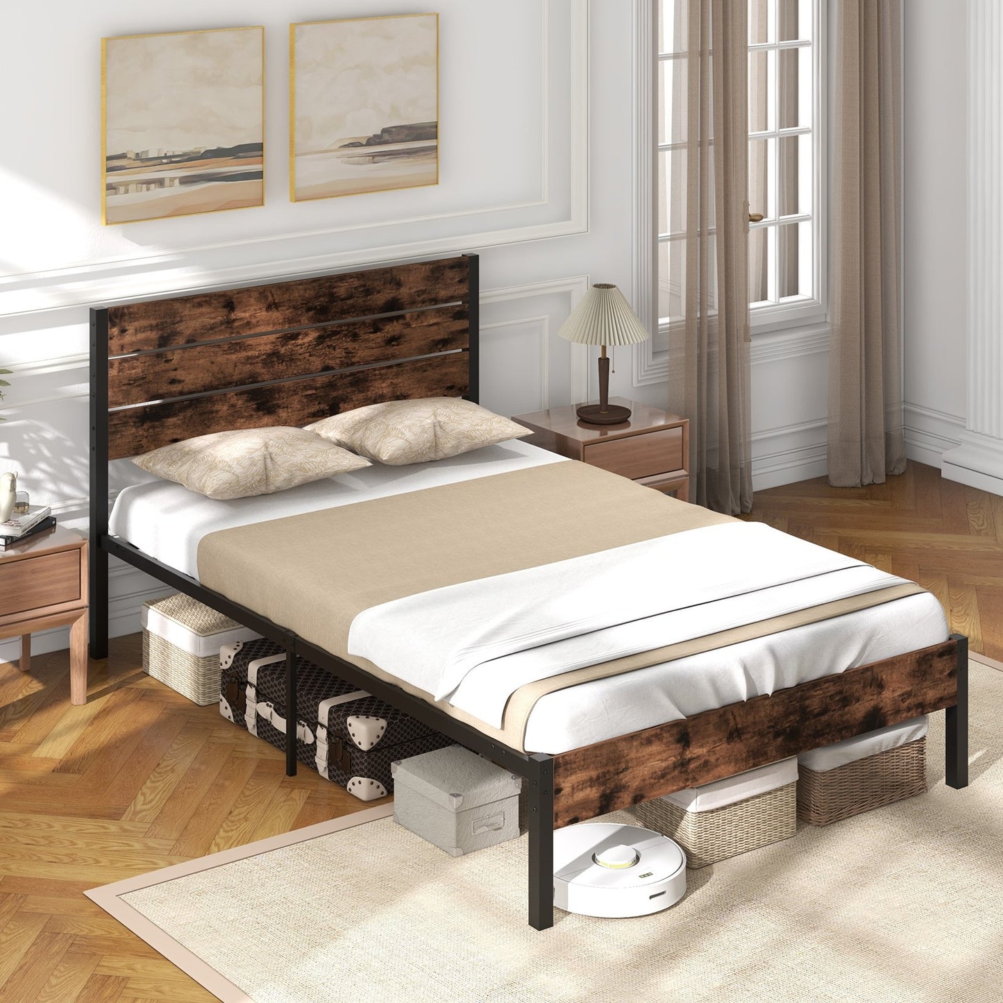 Full/King/Queen/Twin Size Bed Frame with High Headboard and Mute Bar-Queen Size
