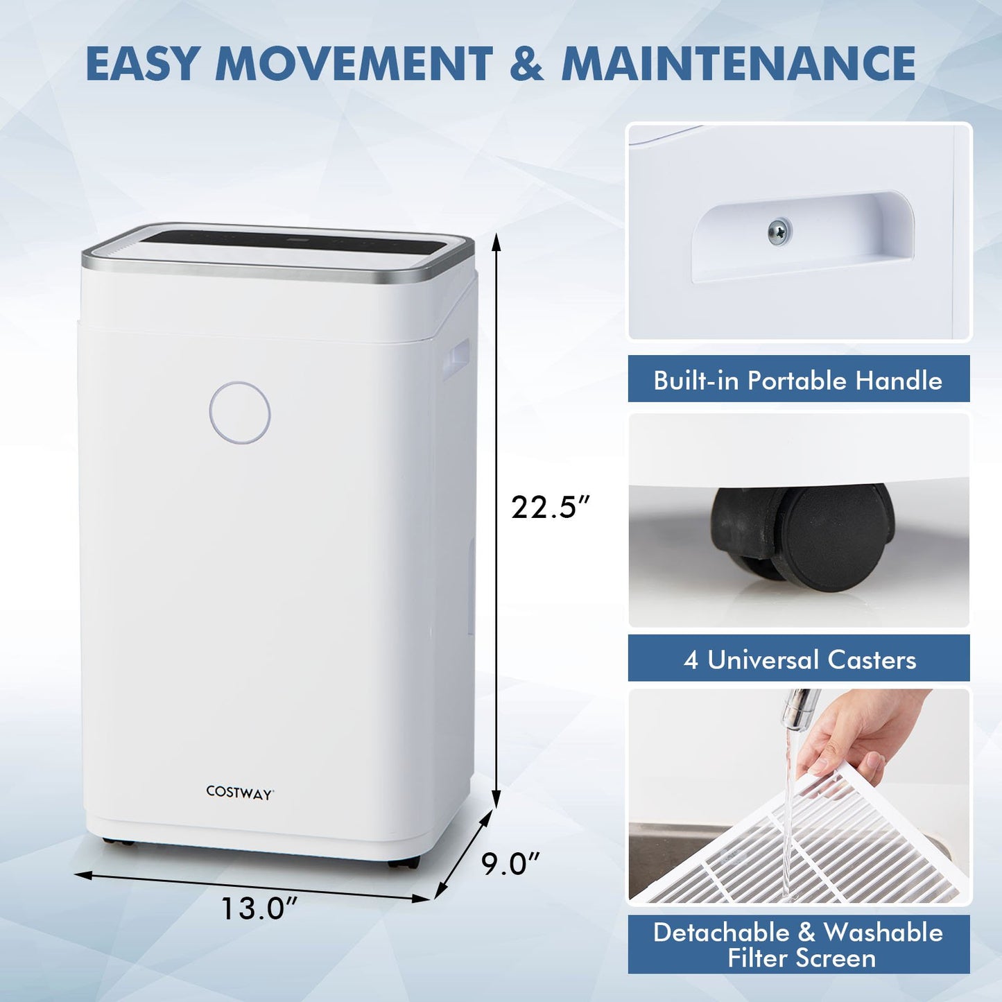 60-Pint Dehumidifier for Home and Basements 4000 Sq. Ft with 3-Color Digital Display-White