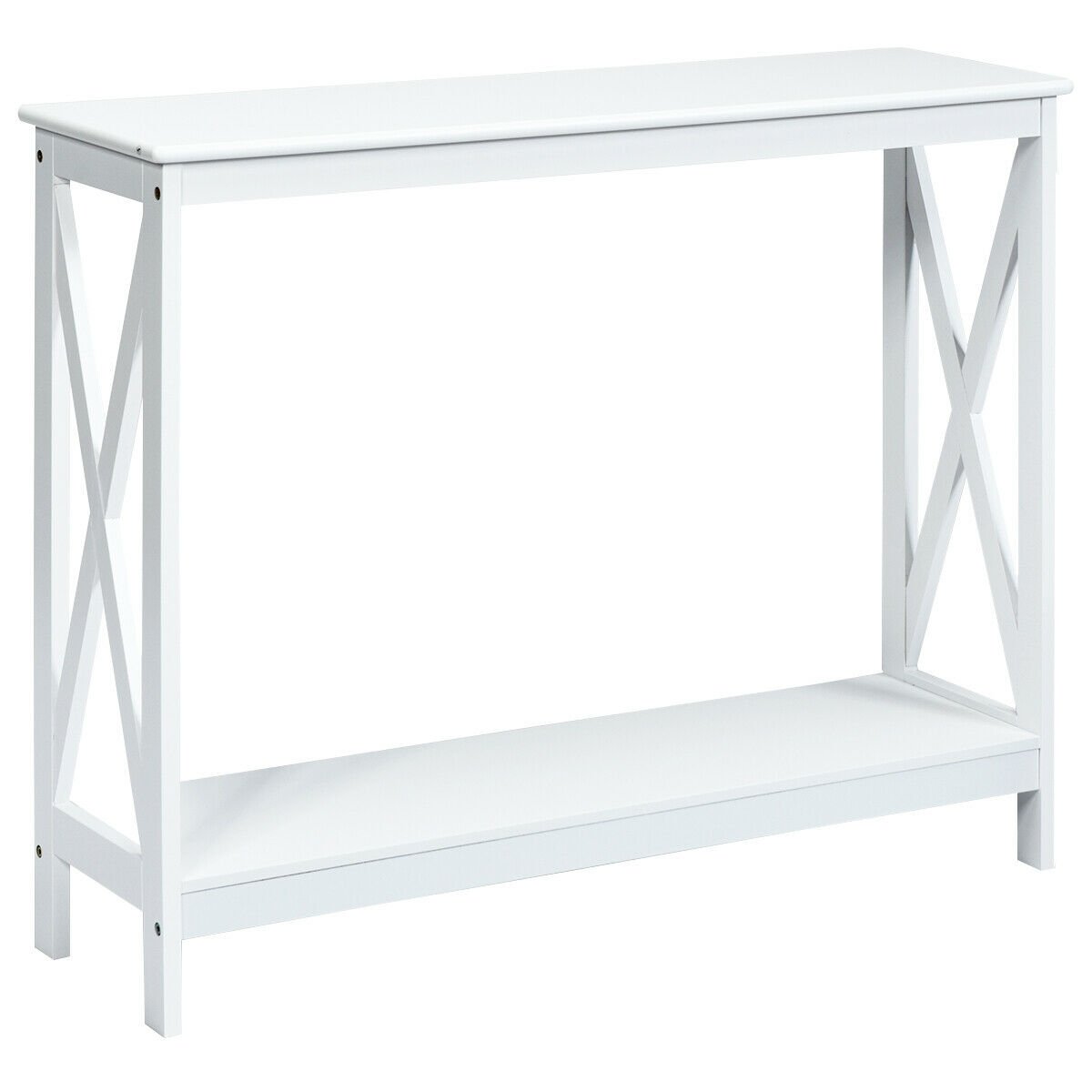 2-Tier Console X-Design Sofa Side Accent Table-Black