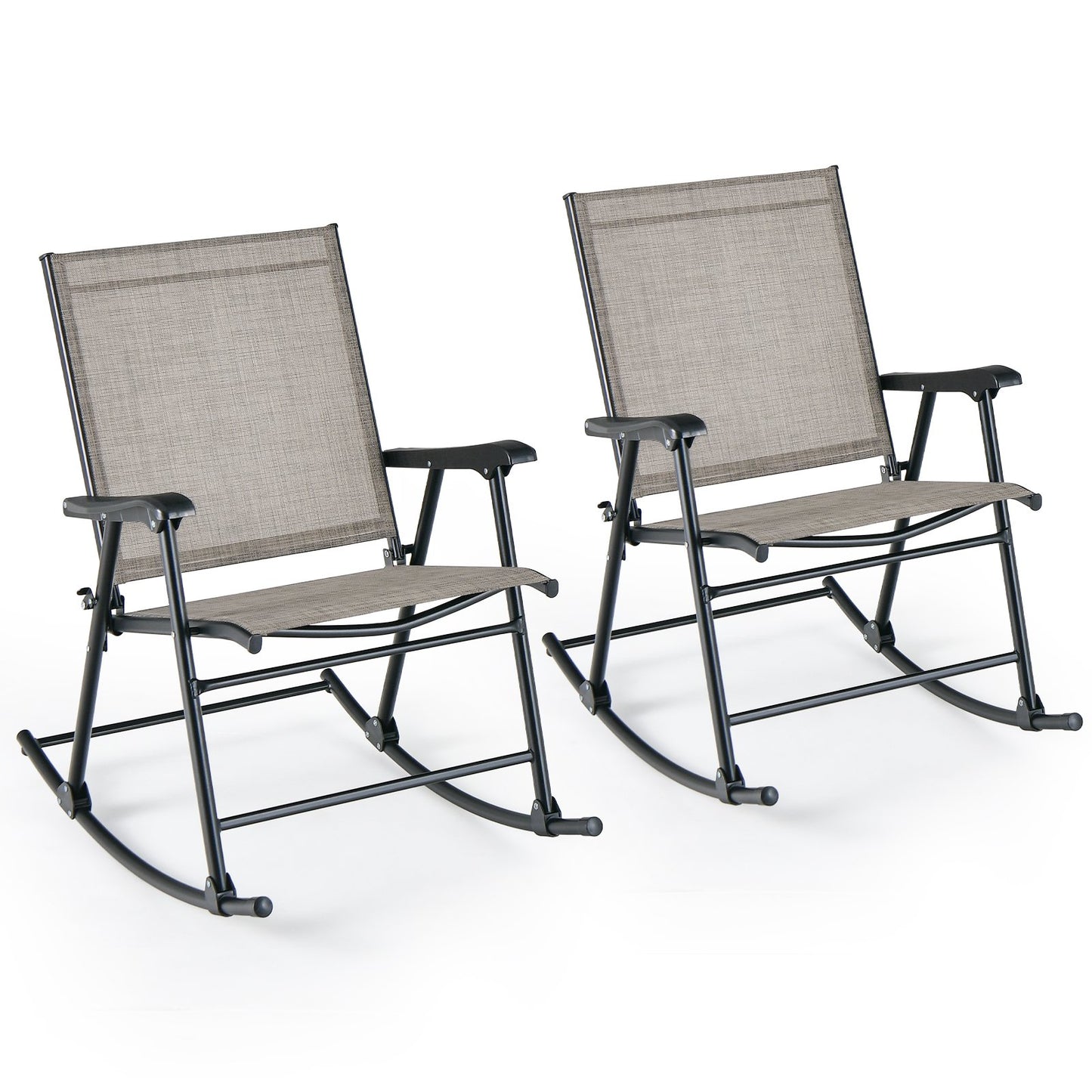 Folding Rocking Chair with Breathable Seat Fabric Set of 2-Black