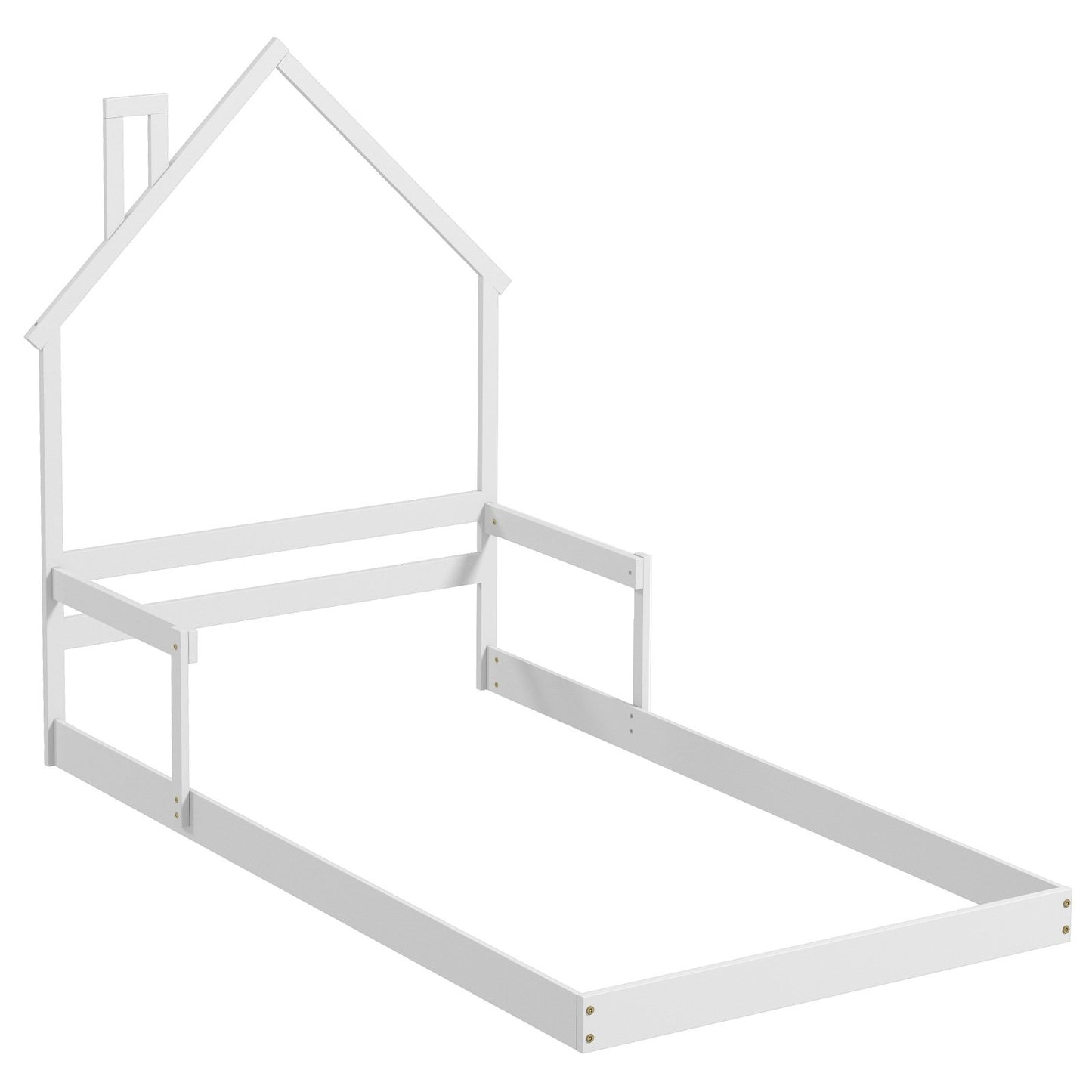 Twin Size Floor Bed with Chimney and Headboard and Handrail-Gray