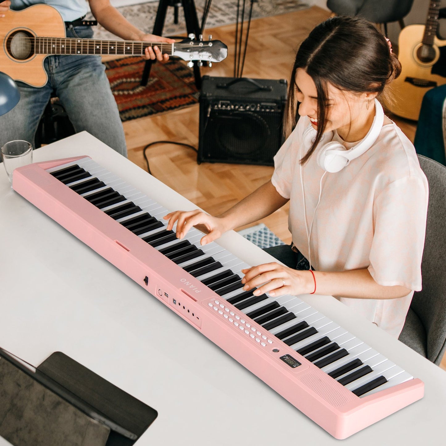 88 Key Foldable Electric Keyboard Piano with Wireless MIDI and Dual Speakers-Black
