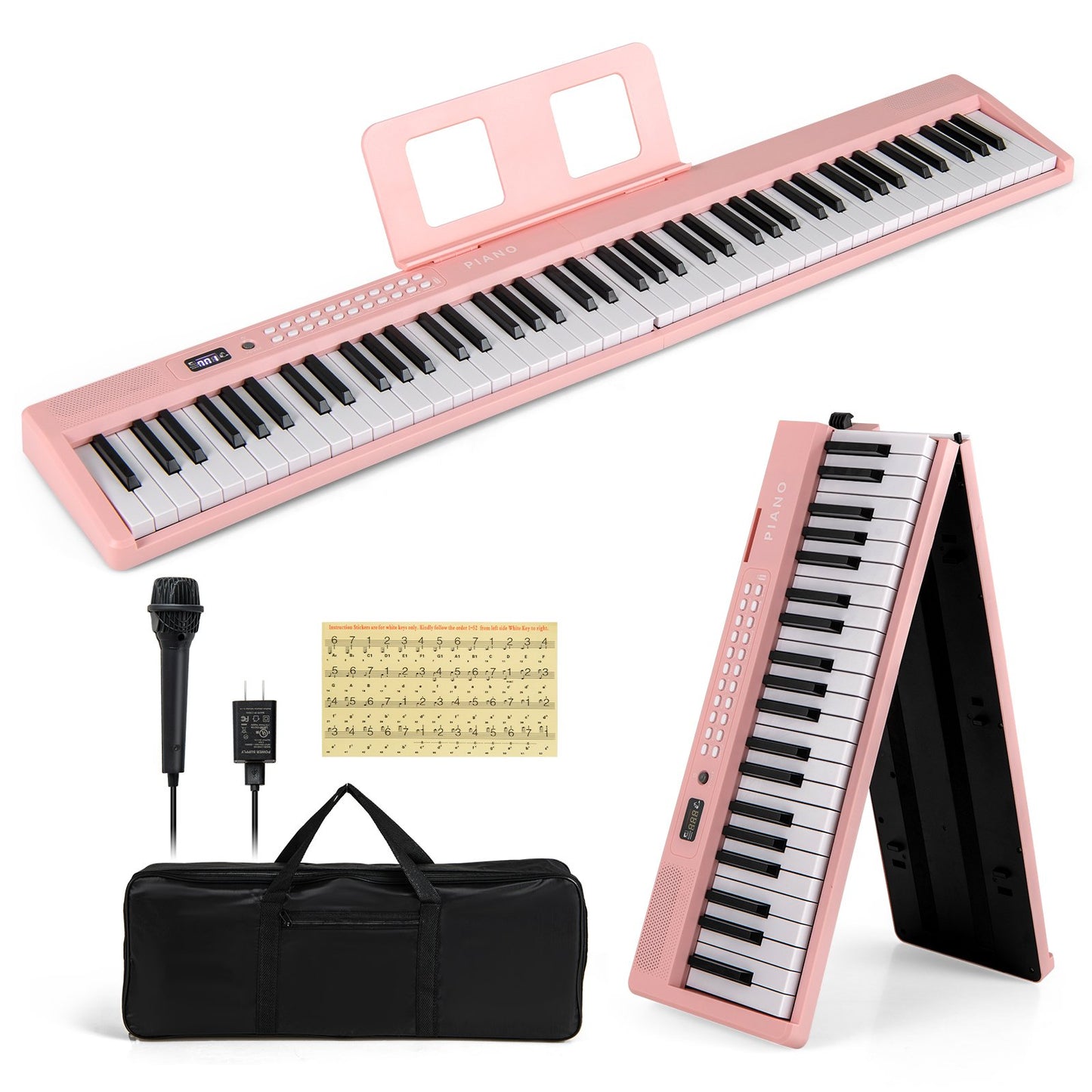 88 Key Foldable Electric Keyboard Piano with Wireless MIDI and Dual Speakers-Black
