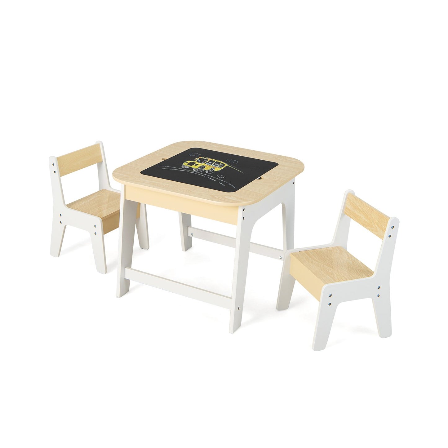 Kid's Table and Chairs Set with Double-sized Tabletop-Gray