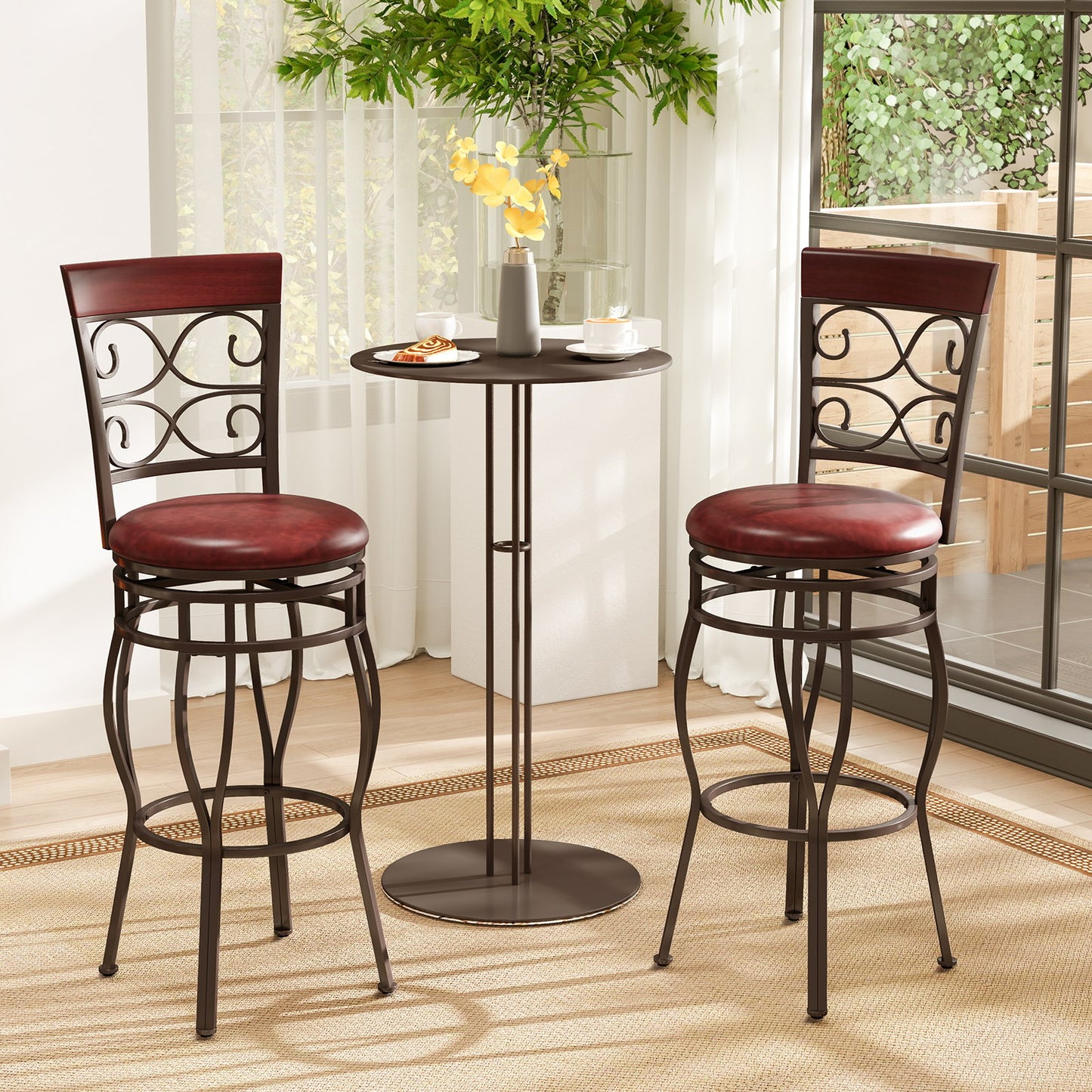 Set of 2 30 Inch Bar Stool with Backrest and Footrest-Black