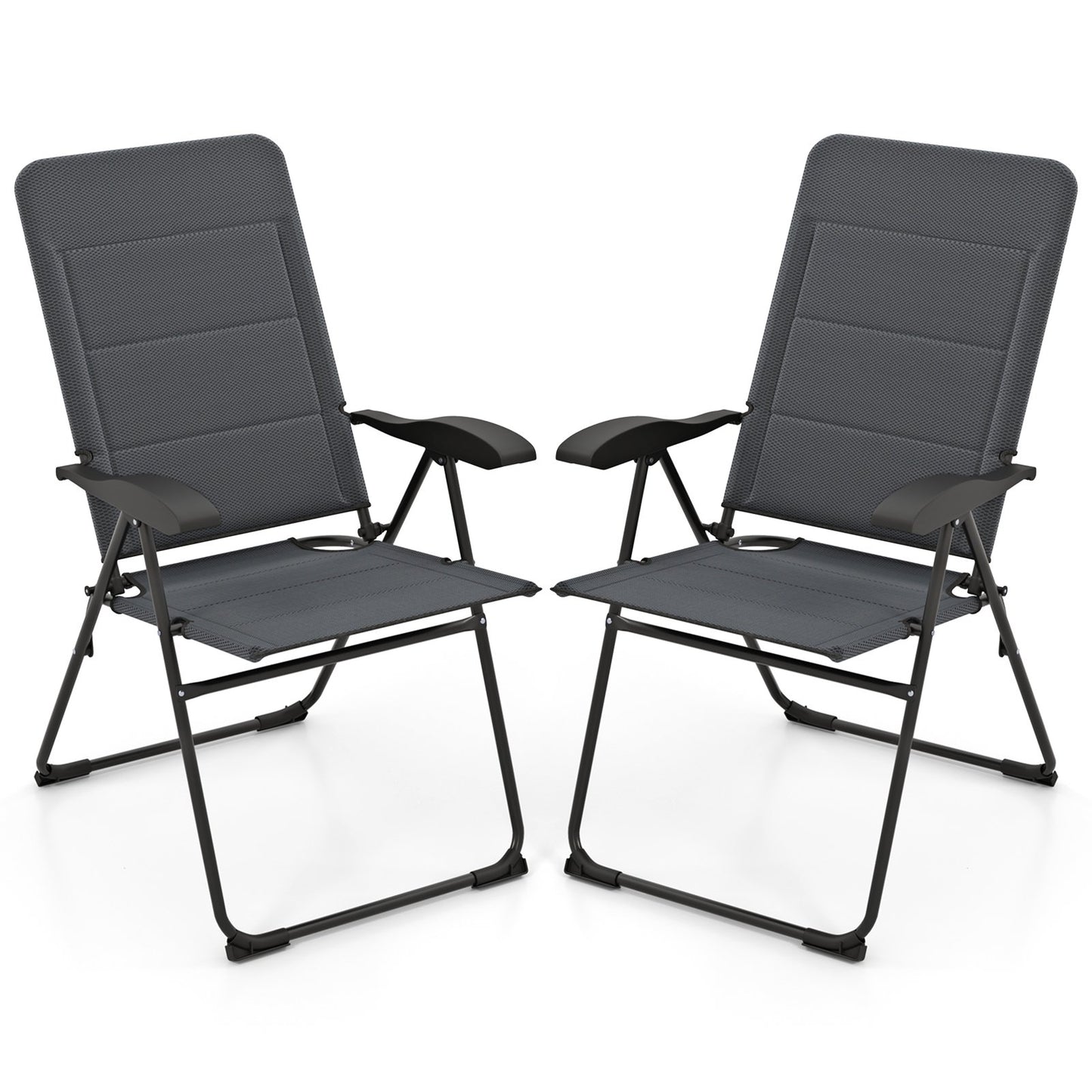 2 Pieces Outdoor Folding Patio Chairs with Adjustable Backrests for Bistro and Backyard-Black