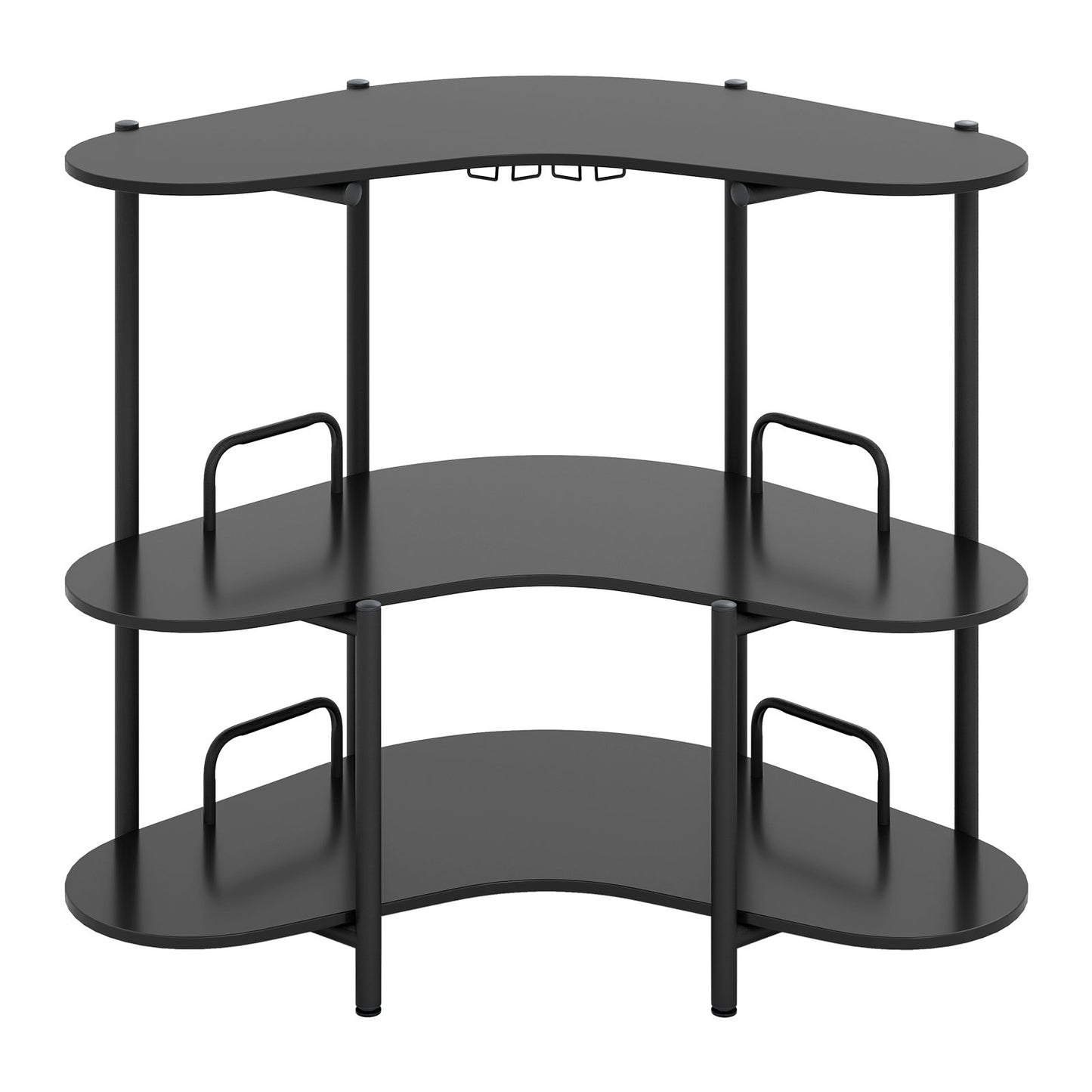3-Tier Liquor Bar Table with Stemware Racks and Storage Shelves-Black