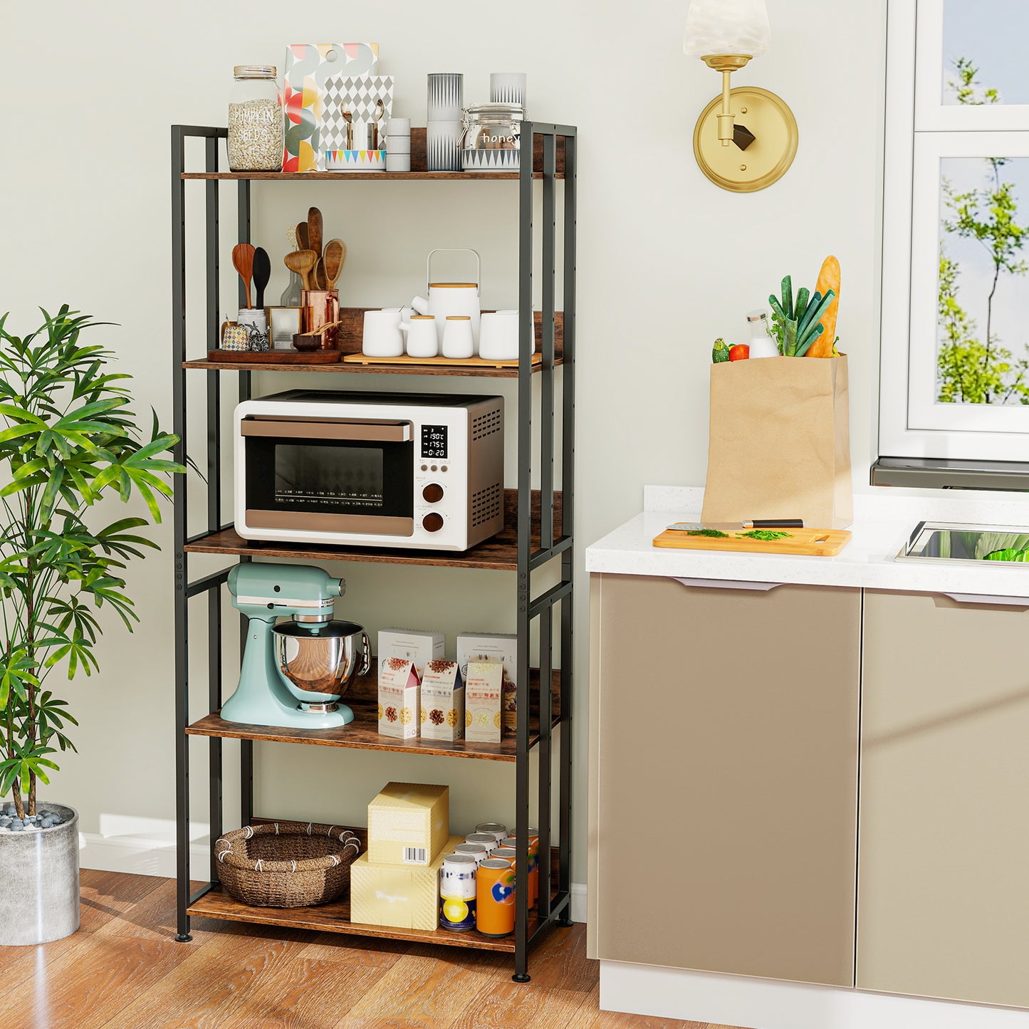 5-Tier Bookshelf with Adjustable and Tiltable Shelves-Black