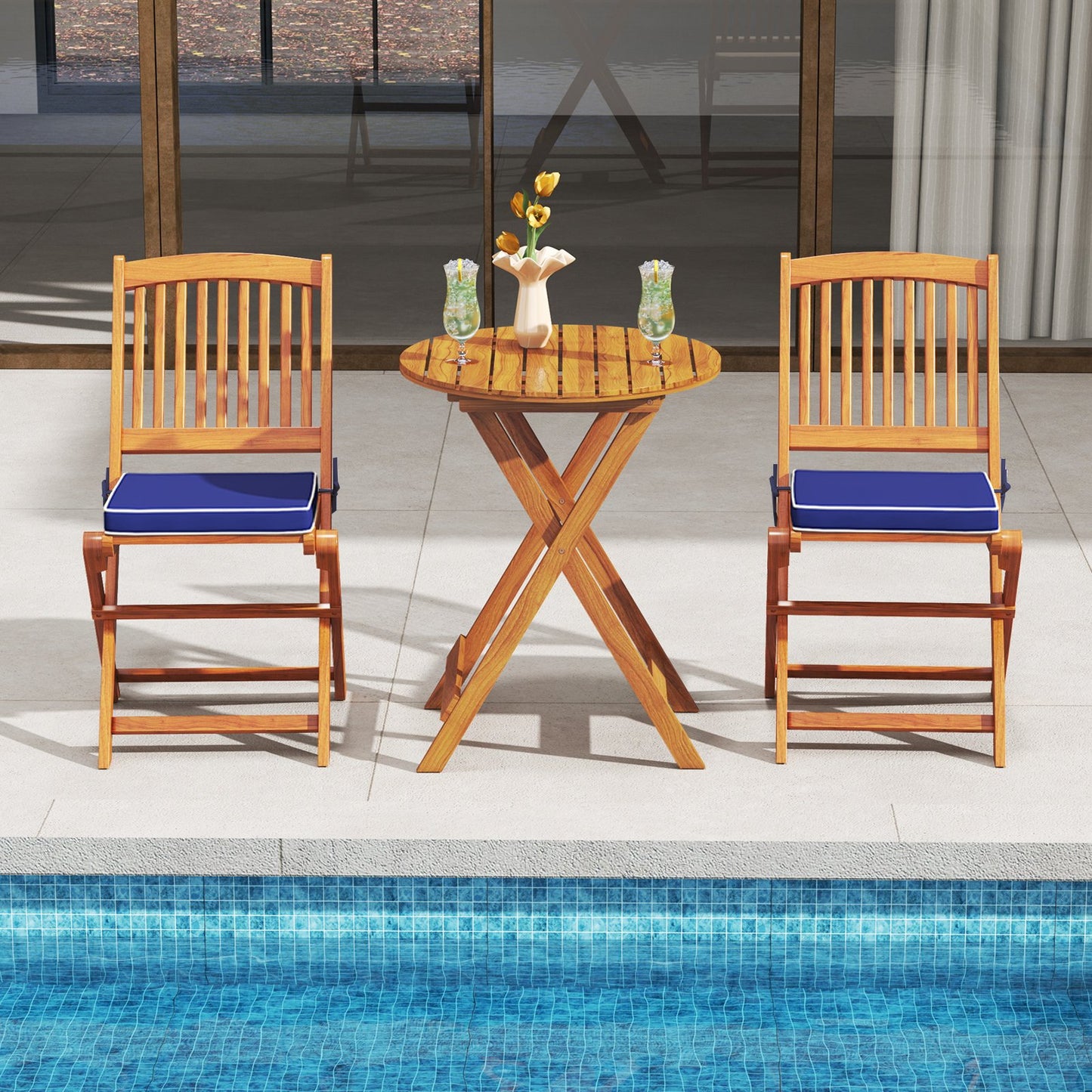 Outdoor Folding Chairs with Seat Cushions Set of 2-Beige