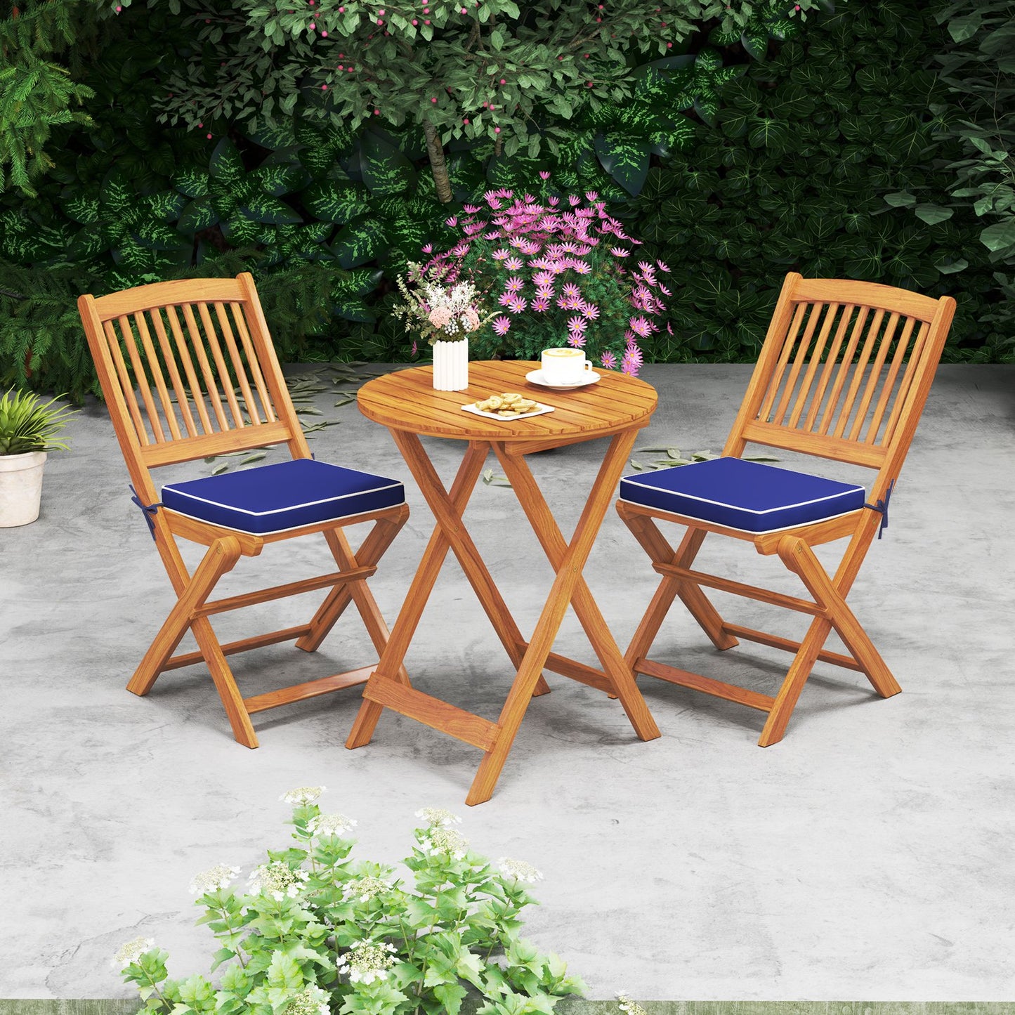 Outdoor Folding Chairs with Seat Cushions Set of 2-Beige