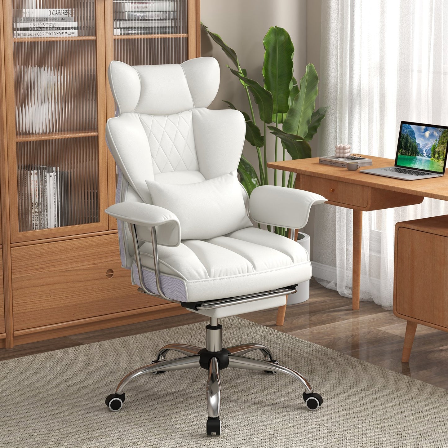 Big and Tall Executive Office Desk Chair with Footrest and Lumbar Support-Black