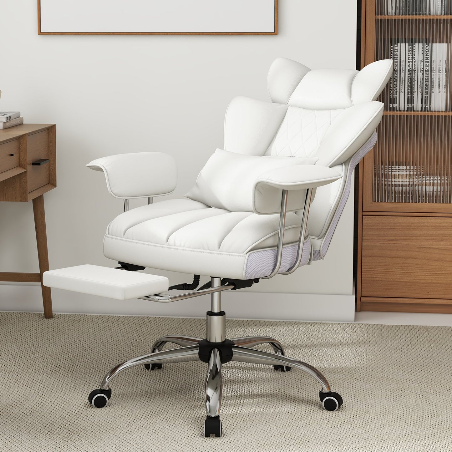 Big and Tall Executive Office Desk Chair with Footrest and Lumbar Support-Black