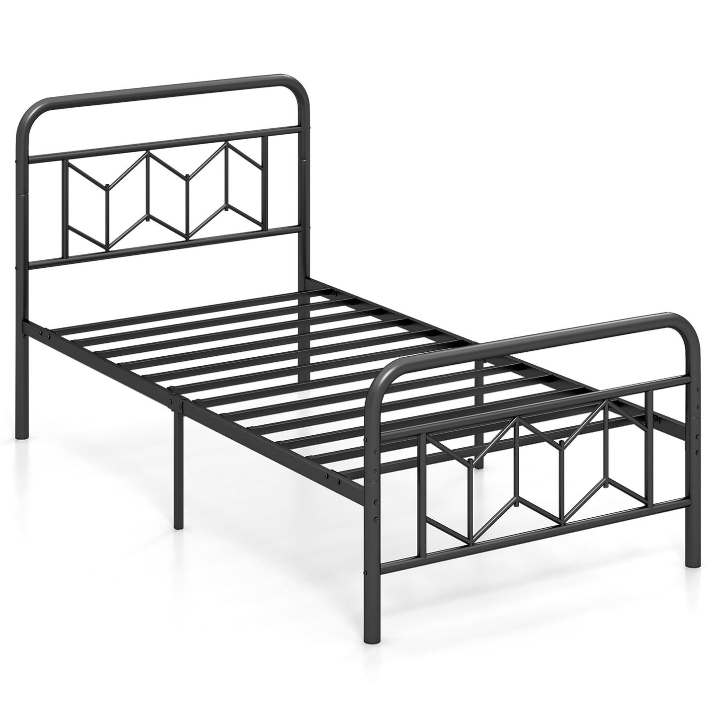 Platform Bed with High Headboard and Snap Lock Metal Slats-King Size