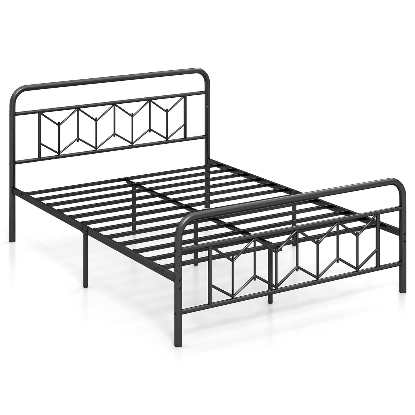 Platform Bed with High Headboard and Snap Lock Metal Slats-King Size