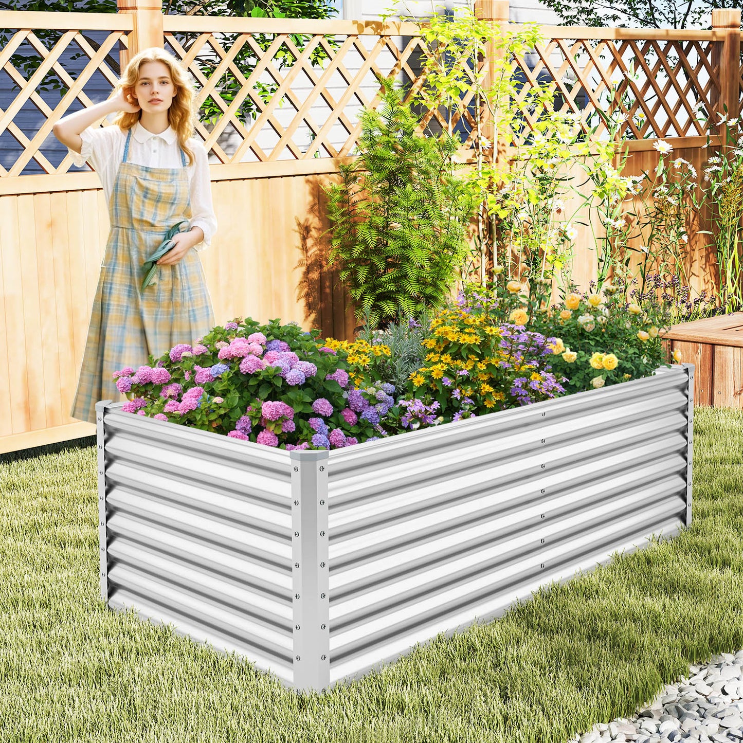 6 x 3 x 2 Feet Metal Rectangular Raised Garden Bed with Open Bottom Design-Gray