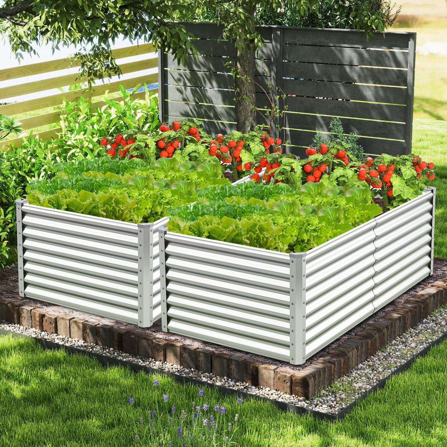 6 x 3 x 2 Feet Metal Rectangular Raised Garden Bed with Open Bottom Design-Gray