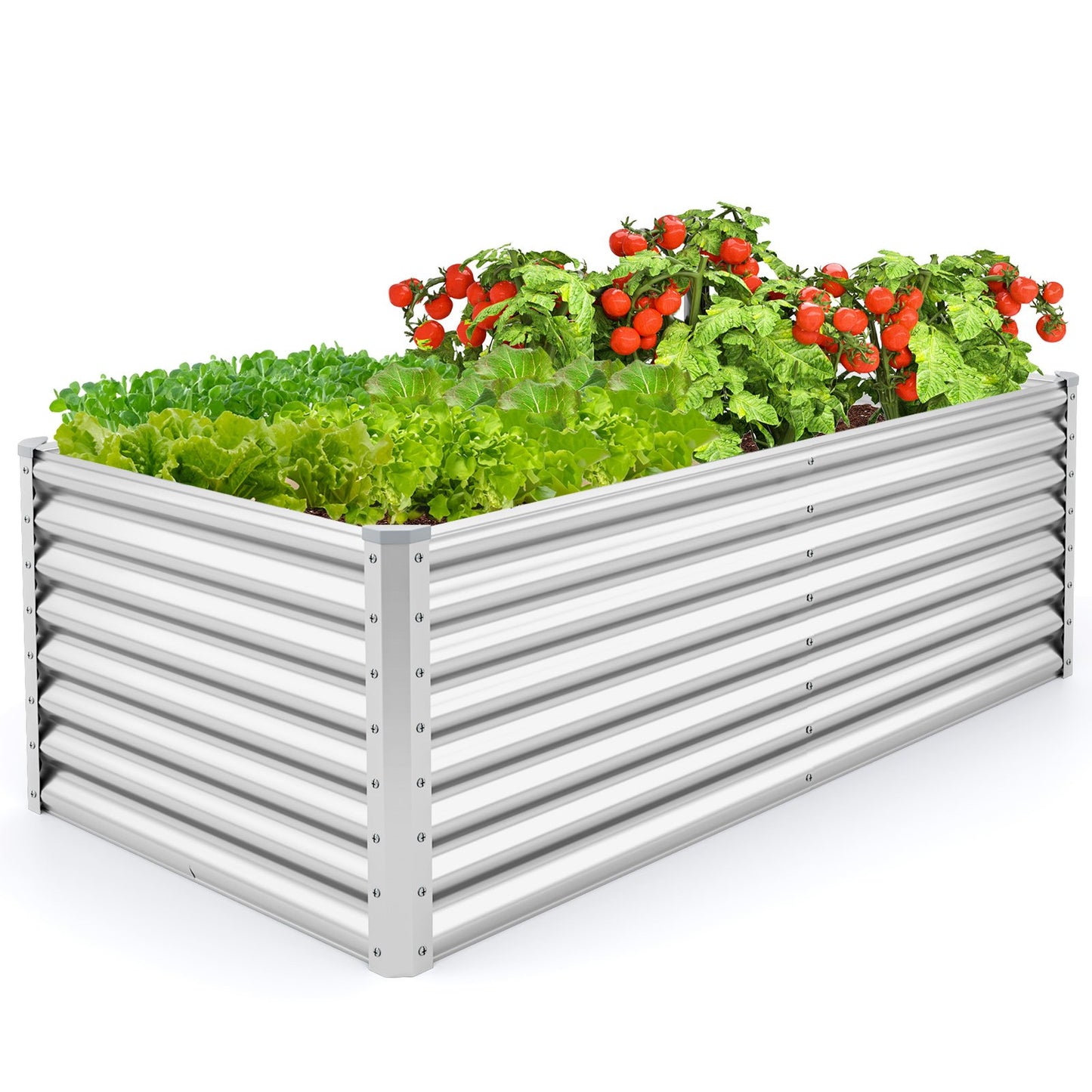 6 x 3 x 2 Feet Metal Rectangular Raised Garden Bed with Open Bottom Design-Gray