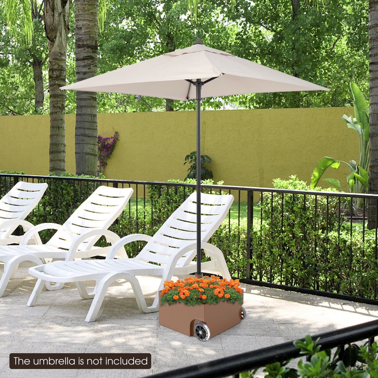 150 Pounds Patio Umbrella Base Stand Wheels Planter Outdoor-Black