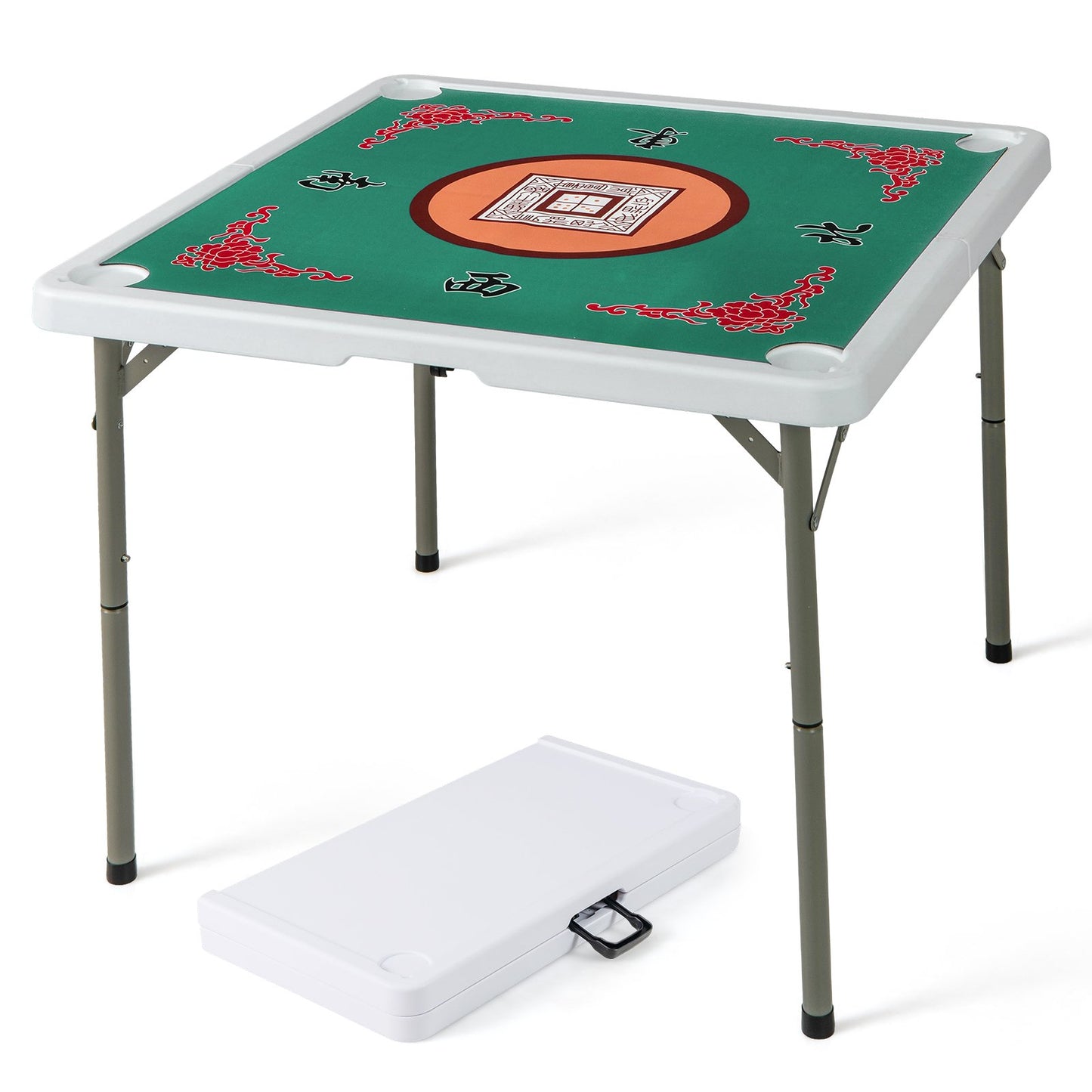 35 Inch 4 Player Game Card Folding Mahjong Table with Cup Holders-Blue