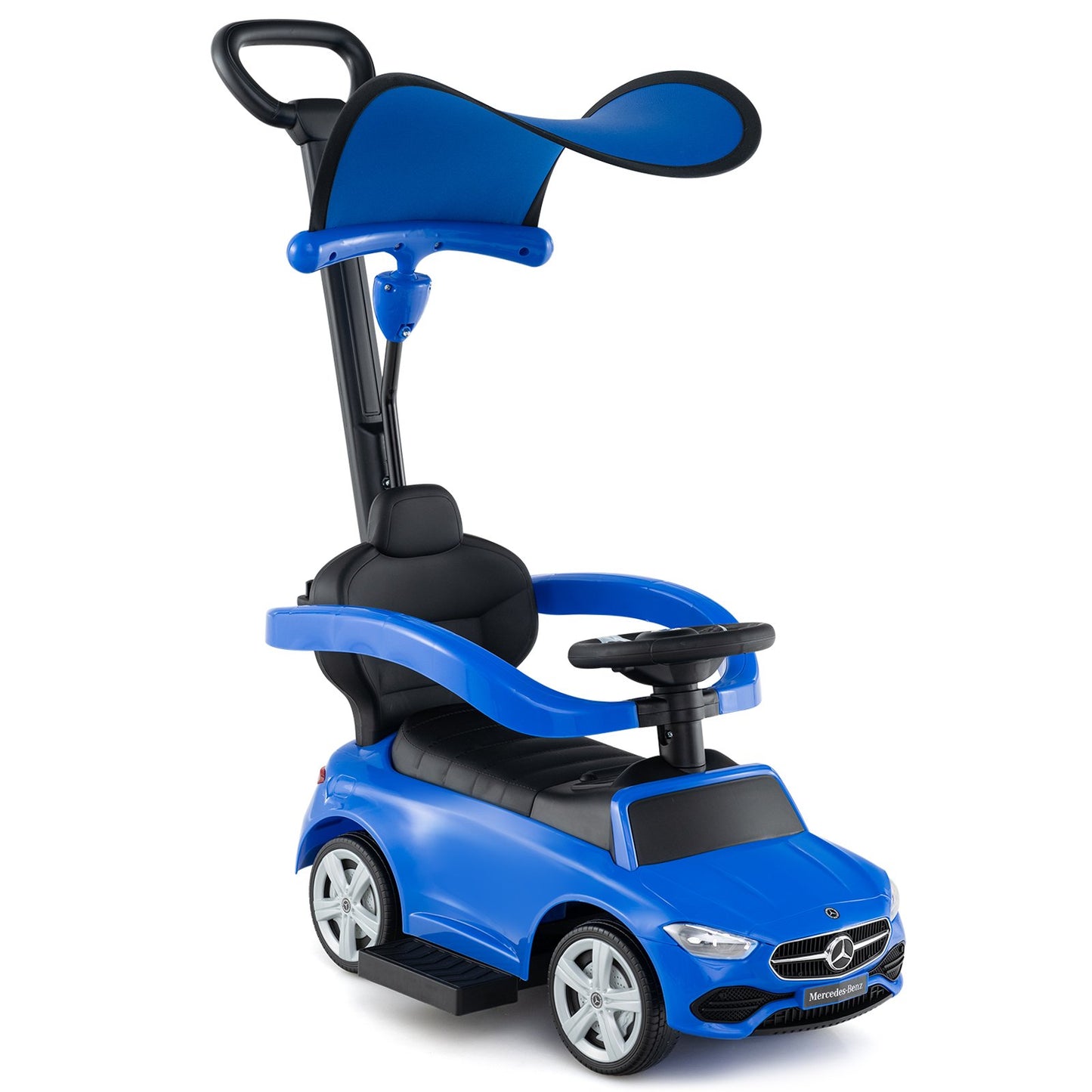 3-in-1 Ride on Push Car Mercedes-Benz Licensed Sliding Car with Canopy-Black