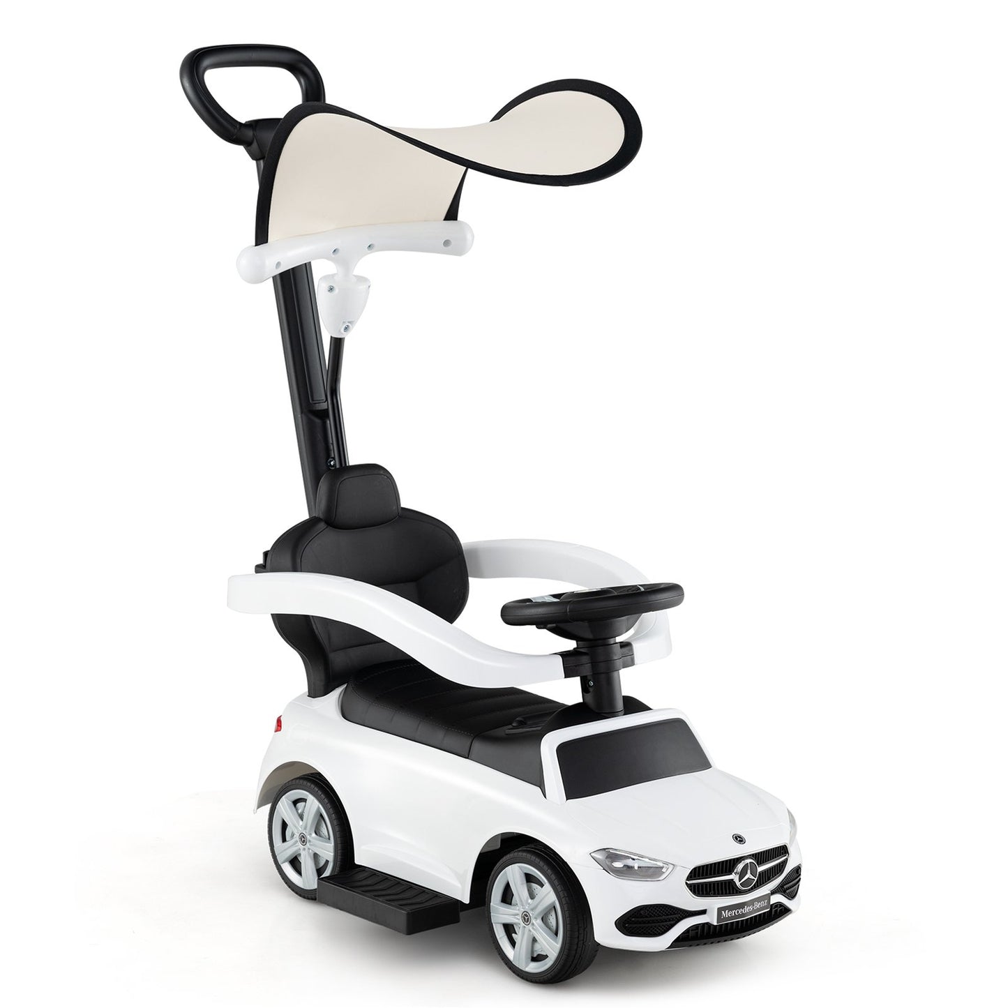 3-in-1 Ride on Push Car Mercedes-Benz Licensed Sliding Car with Canopy-Black