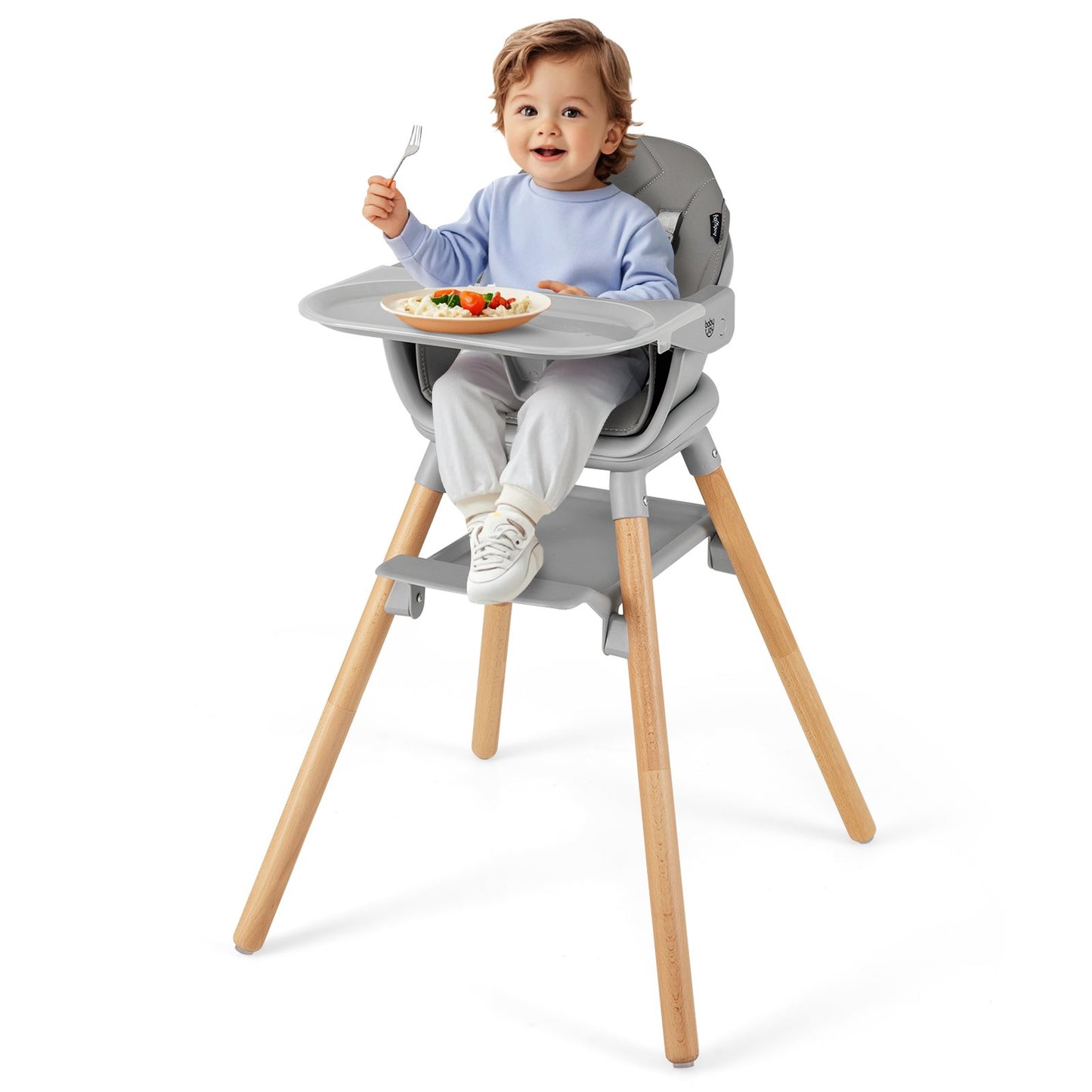 6 in 1 Convertible Highchair with Safety Harness and Removable Tray-Beige