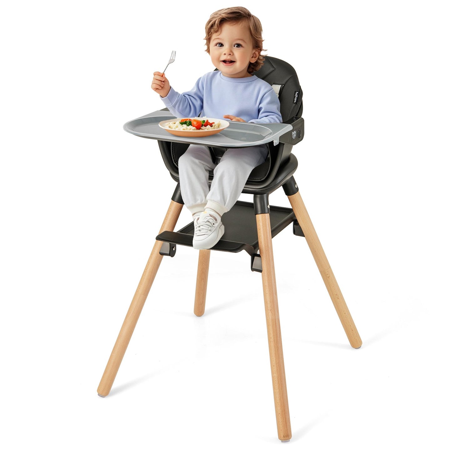 6 in 1 Convertible Highchair with Safety Harness and Removable Tray-Beige