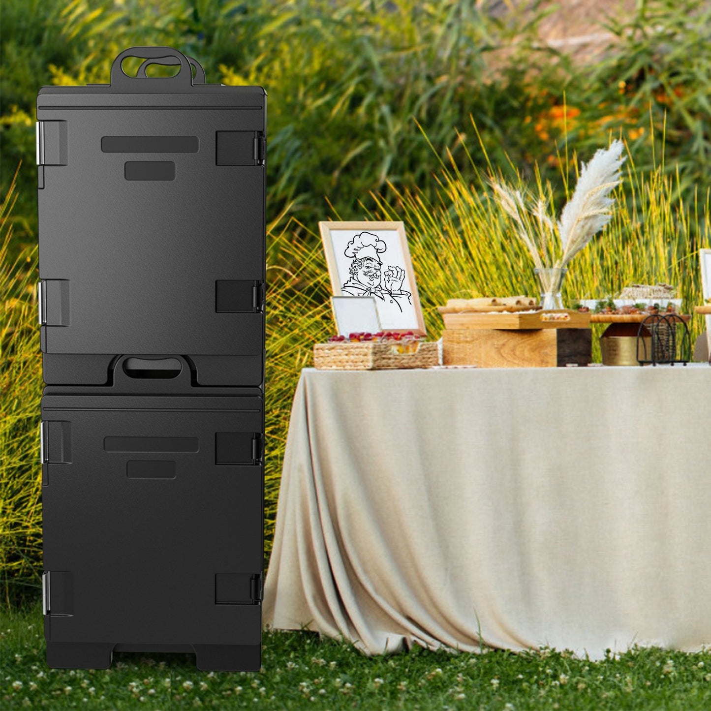 81 QT Hot Box Food Warmer with 5 Full-Size Pans and Handles Double Buckles