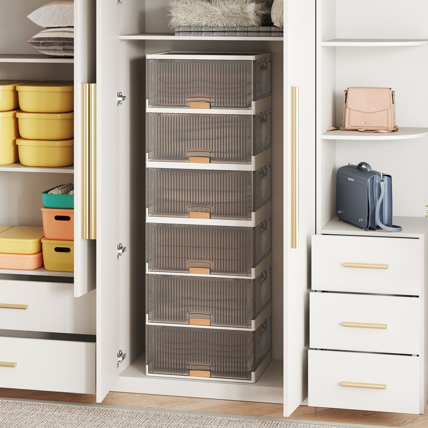 3/4/5/6-Cube Stackable Storage Bins with Detachable Wheels-4 Cube