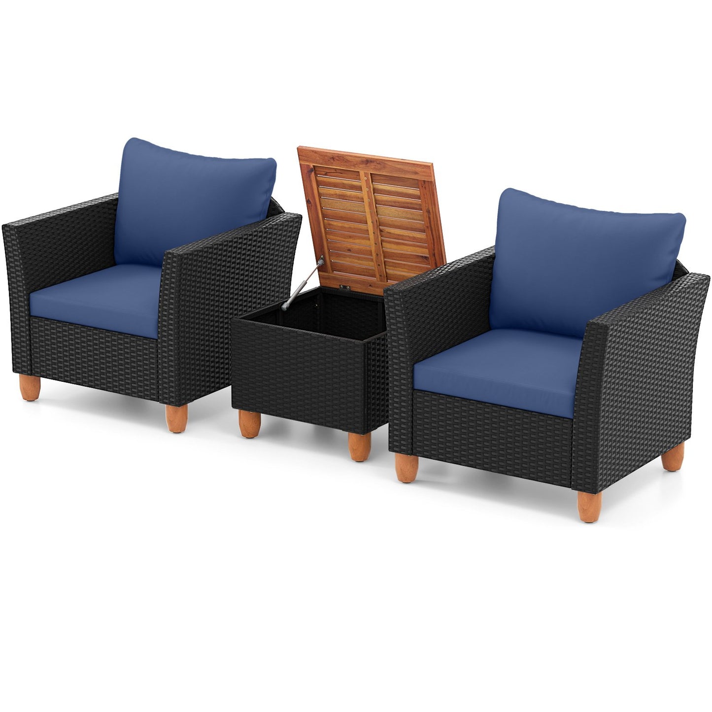 3 Pieces Outdoor Patio Rattan Furniture Set-Black
