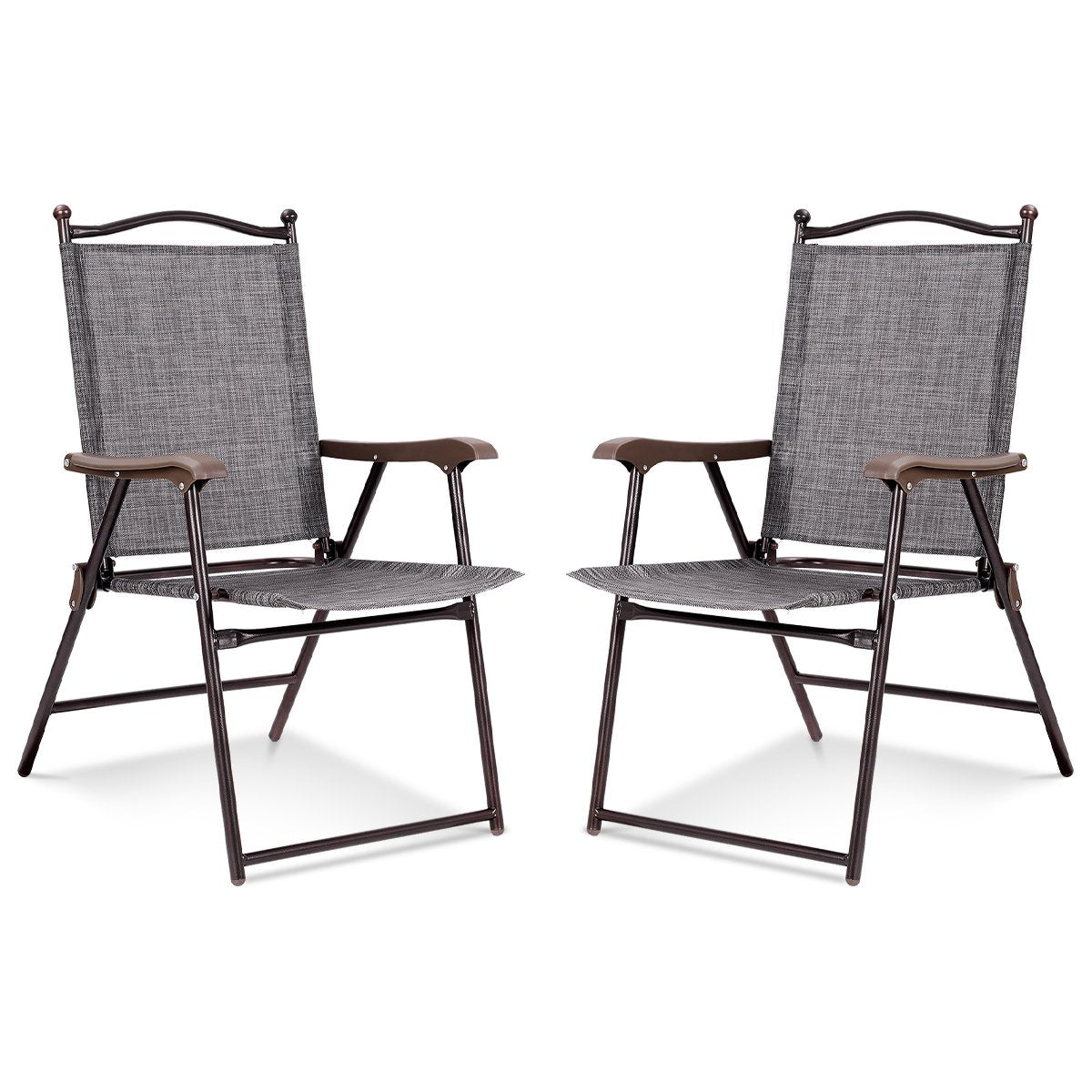 Set of 2 Patio Folding Sling Back Camping Deck Chairs-Beige