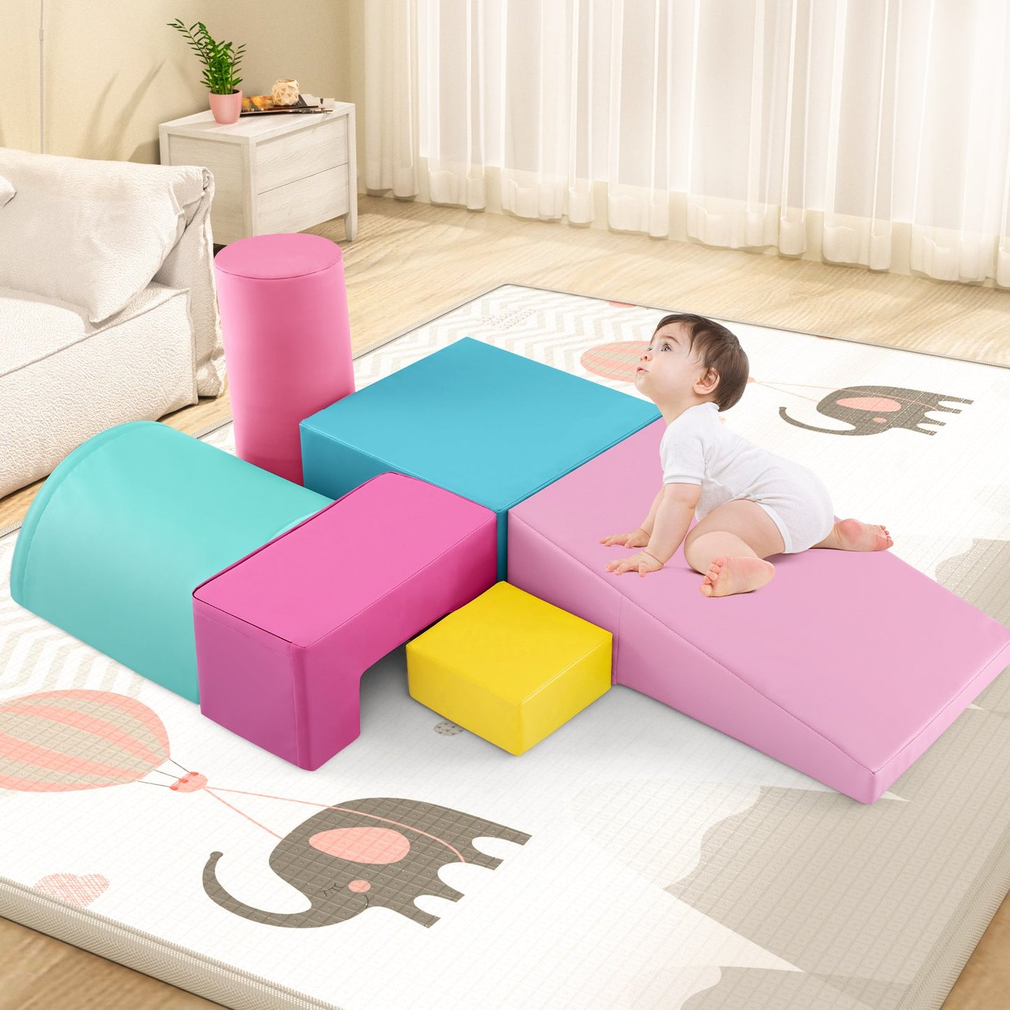 6 Pieces Foam Climbing Blocks Indoor Climb and Crawl Activity Playset with Rectangles-Green