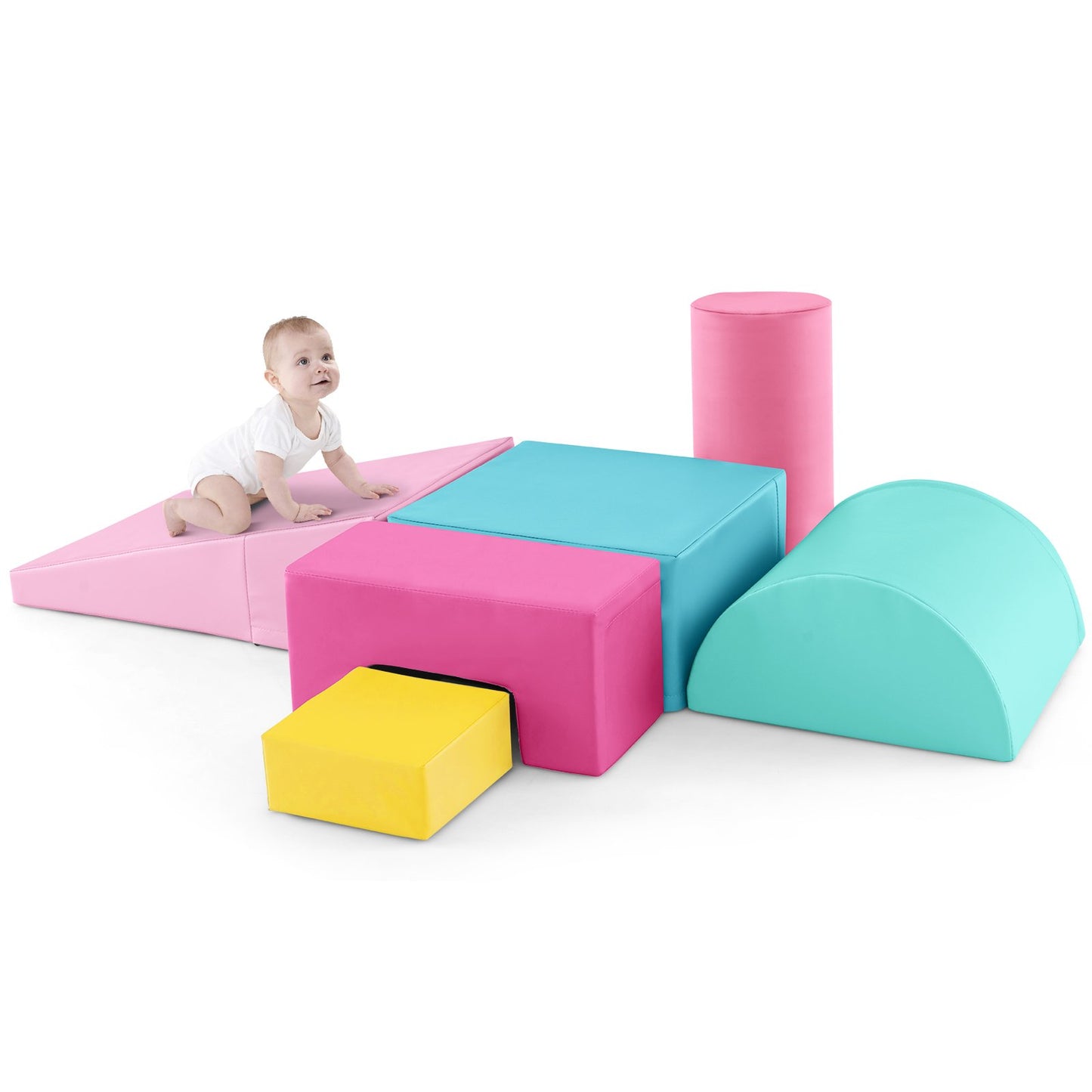 6 Pieces Foam Climbing Blocks Indoor Climb and Crawl Activity Playset with Rectangles-Green