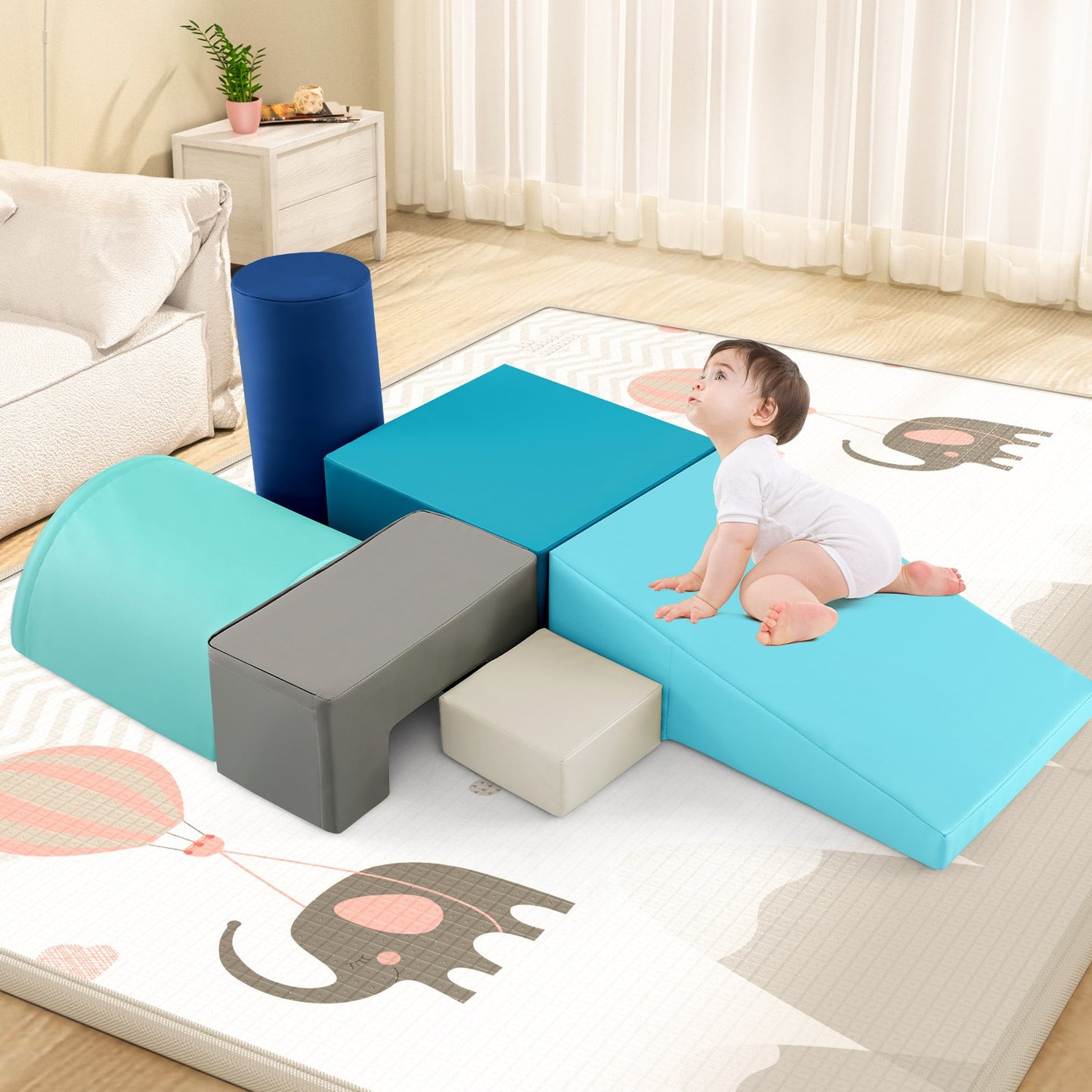6 Pieces Foam Climbing Blocks Indoor Climb and Crawl Activity Playset with Rectangles-Green