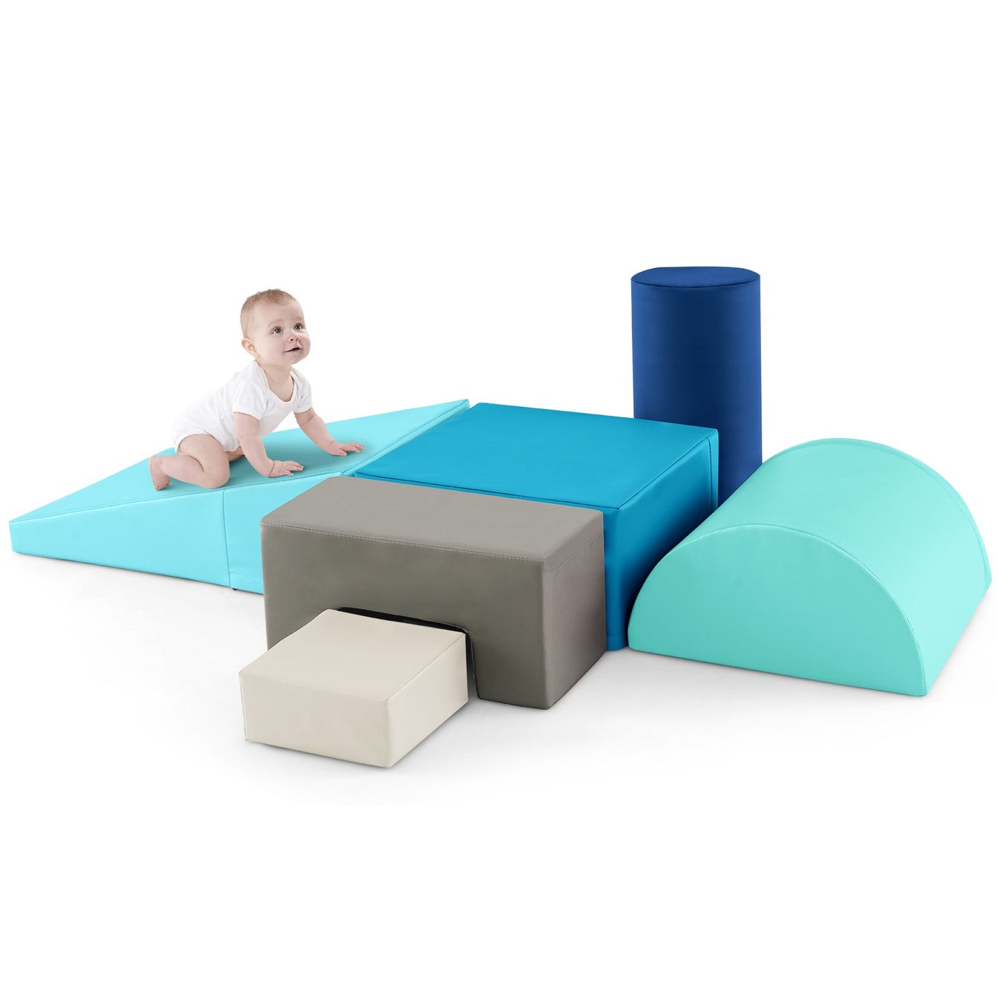 6 Pieces Foam Climbing Blocks Indoor Climb and Crawl Activity Playset with Rectangles-Green