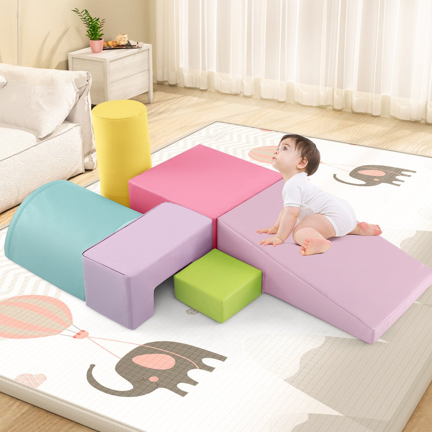 6 Pieces Foam Climbing Blocks Indoor Climb and Crawl Activity Playset with Rectangles-Green