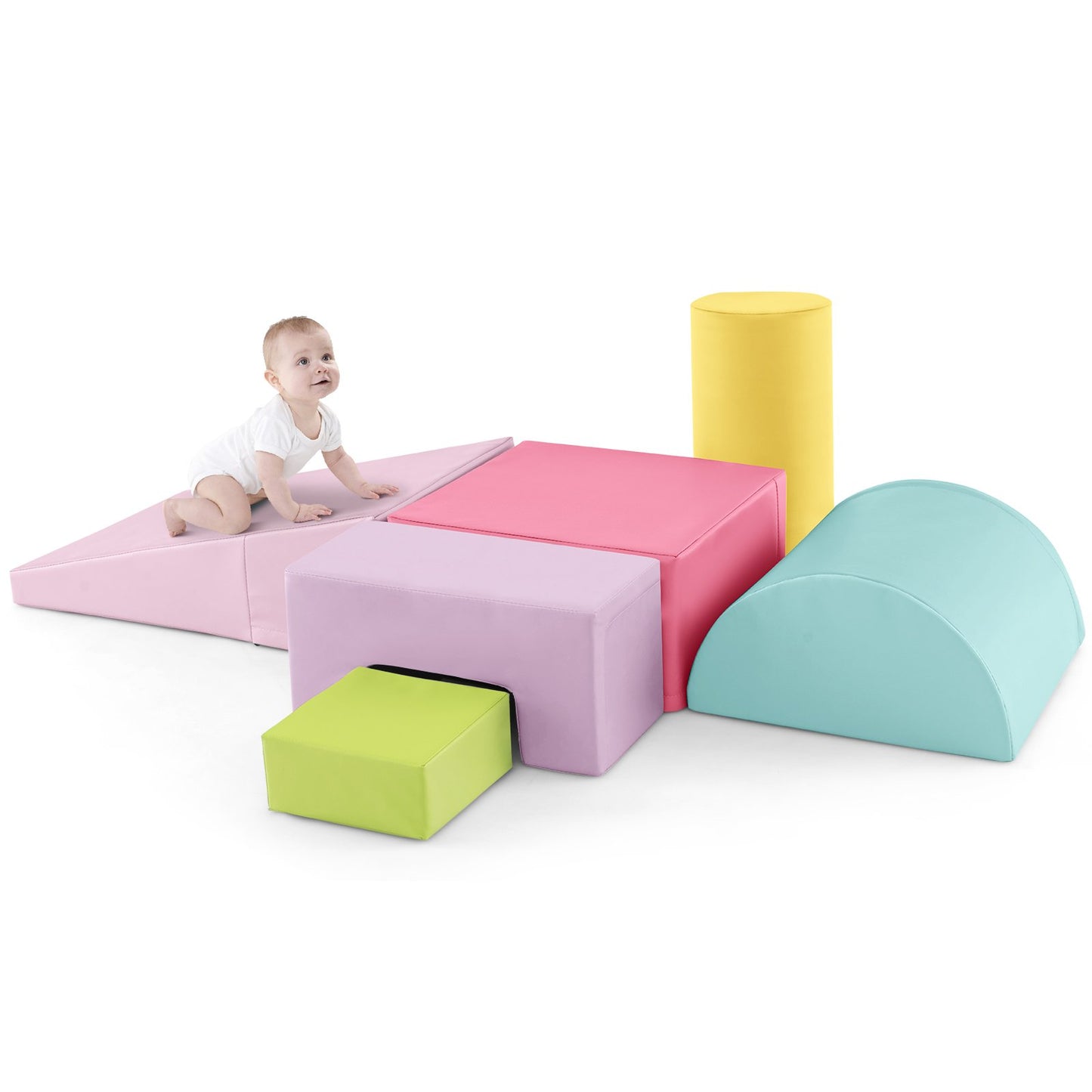 6 Pieces Foam Climbing Blocks Indoor Climb and Crawl Activity Playset with Rectangles-Green