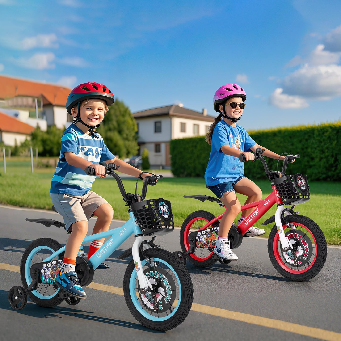 16 Inch Kids Bike Adjustable with Storage Basket and Double Brake for 4-8 Years Old-16 inches