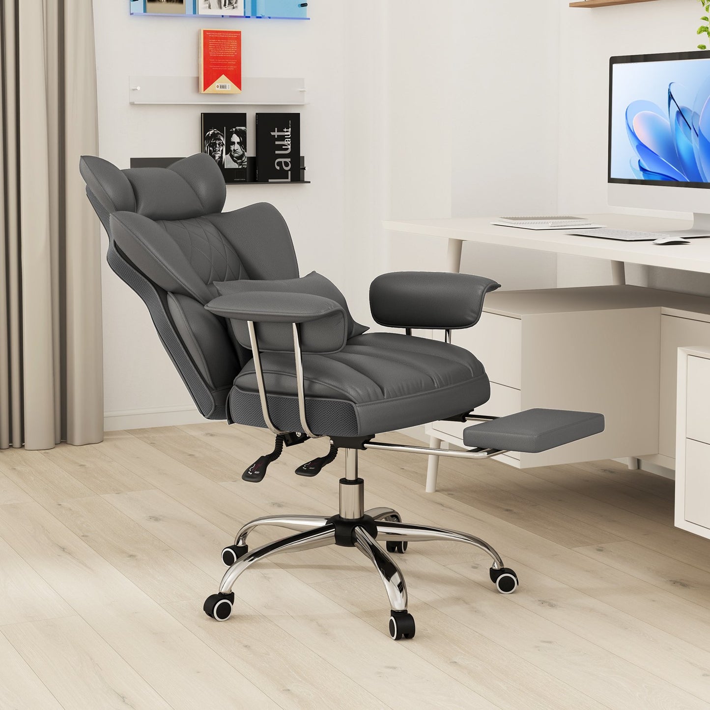 Big and Tall Executive Office Desk Chair with Footrest and Lumbar Support-Black