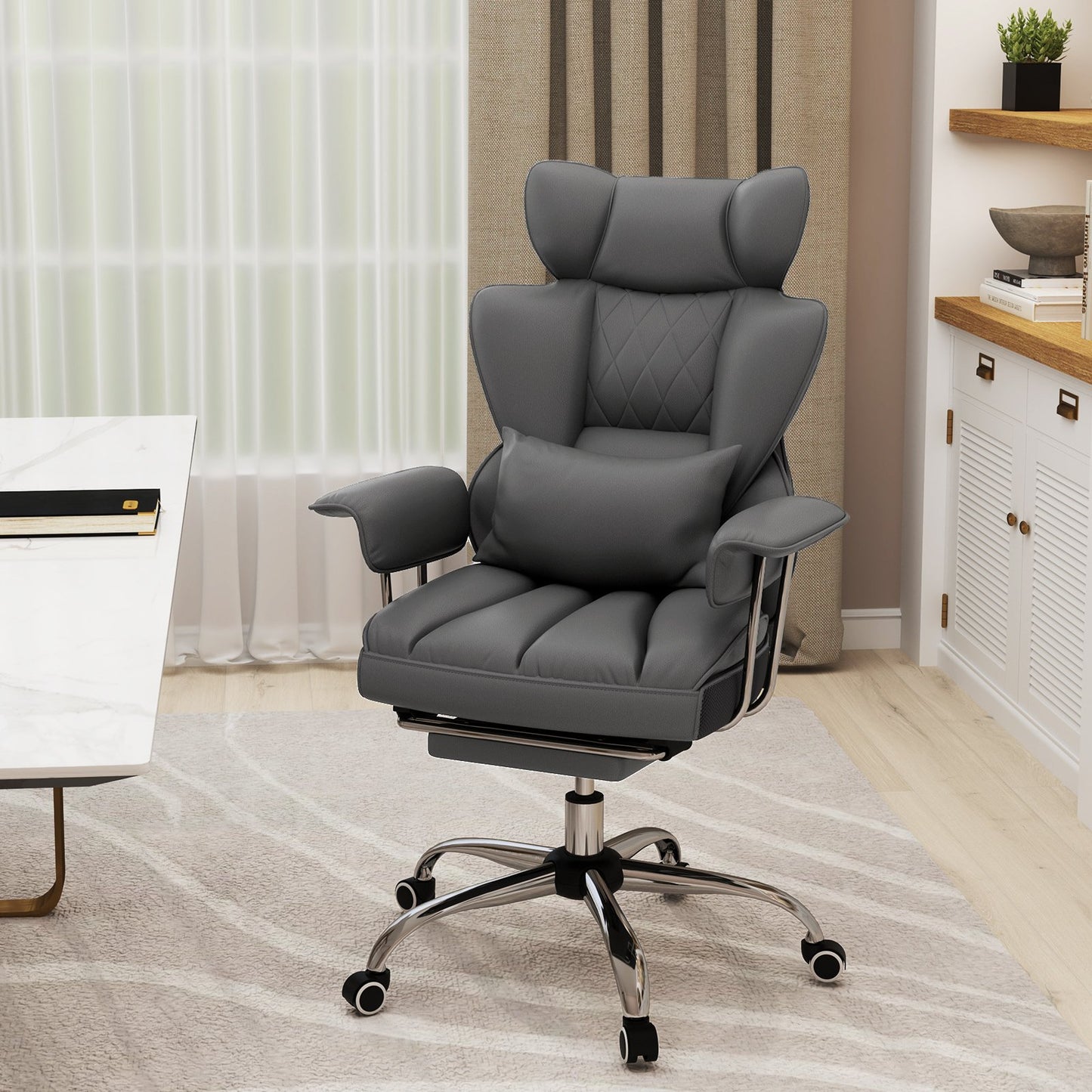 Big and Tall Executive Office Desk Chair with Footrest and Lumbar Support-Black