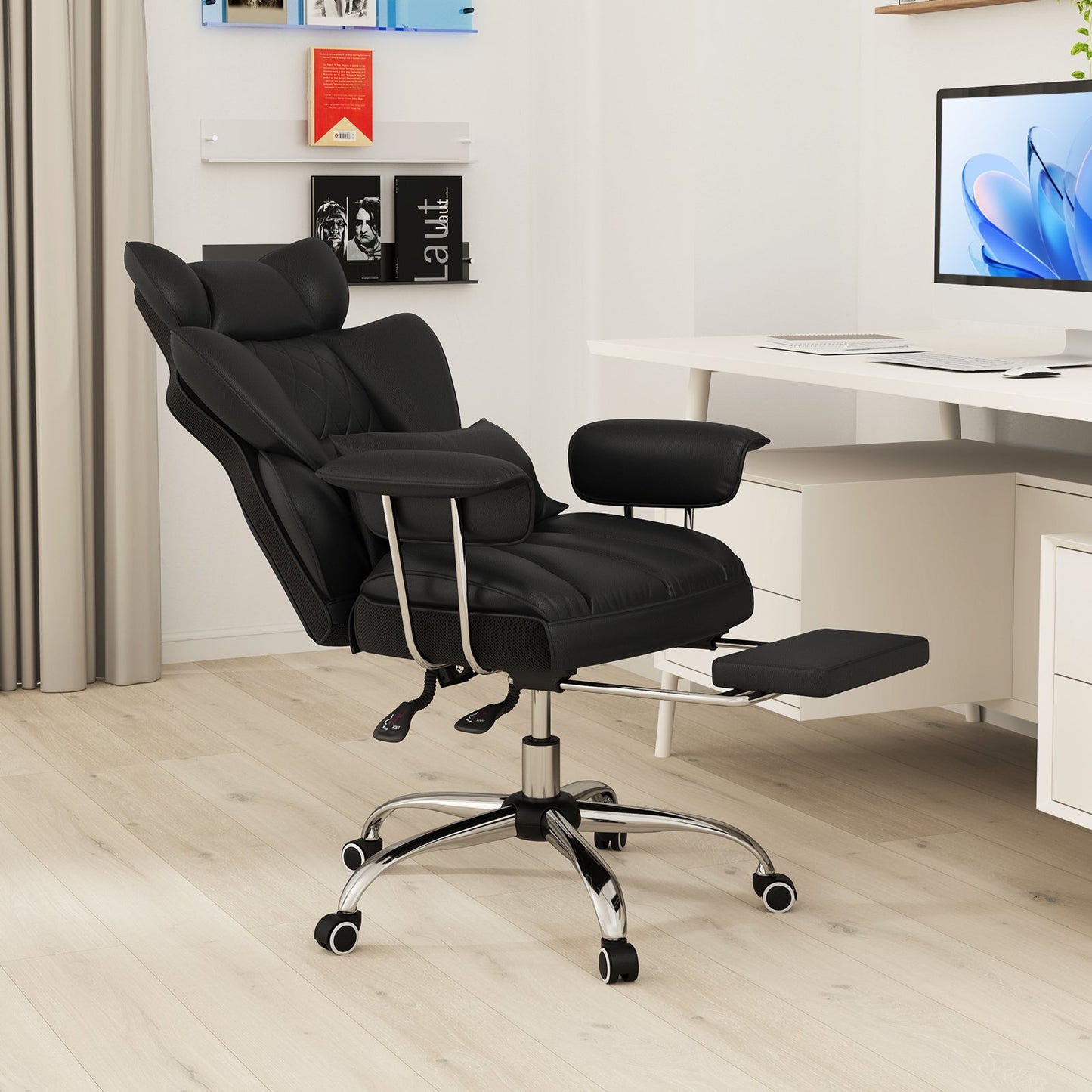 Big and Tall Executive Office Desk Chair with Footrest and Lumbar Support-Black